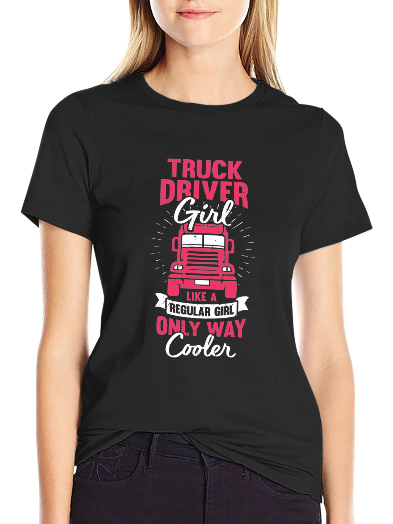 Black Truck Driver Girl T-Shirt - Only Way Cooler view 2