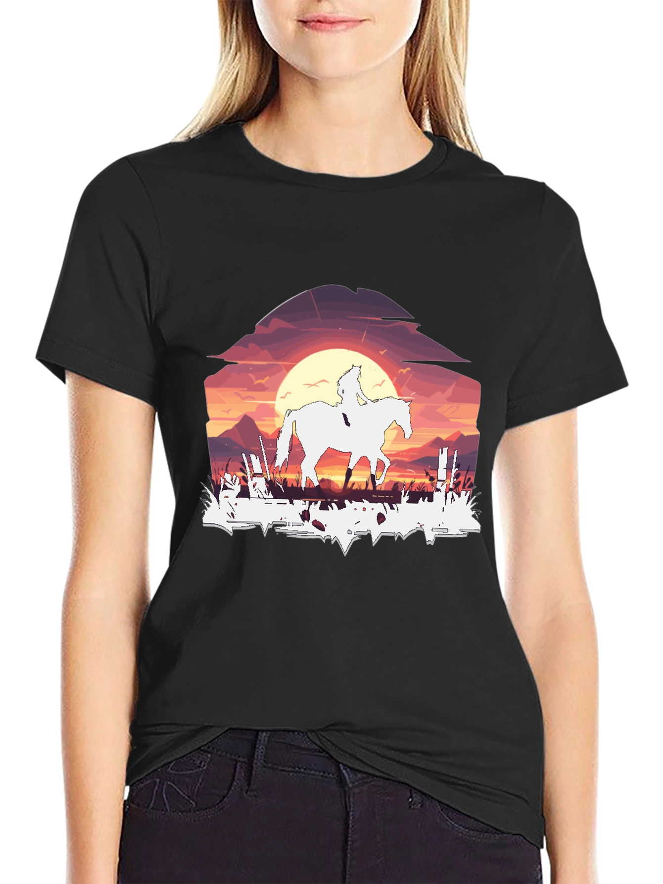 Black Sunset Rider Graphic Tee - Black view 2
