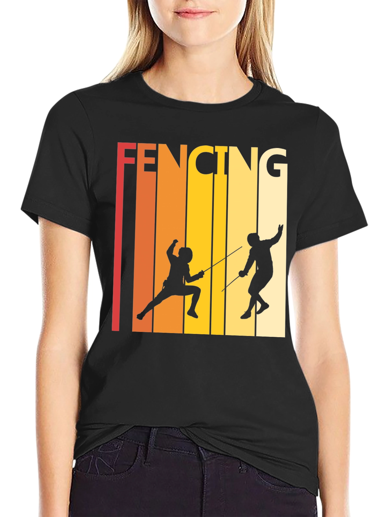 Black Retro Fencing T-Shirt - Black Cotton Tee view 2