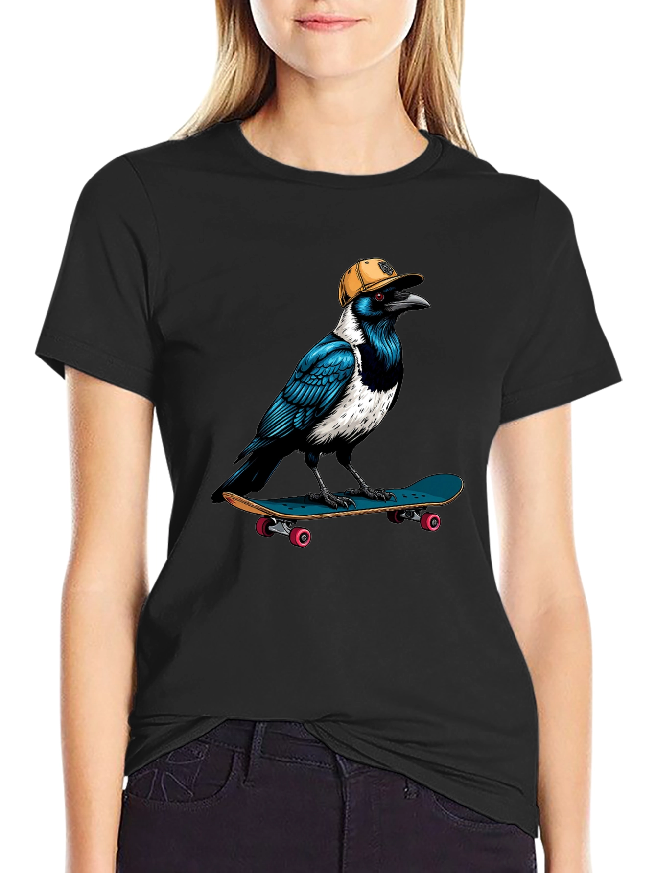 Black Cool Crow Skateboard T-Shirt view 2