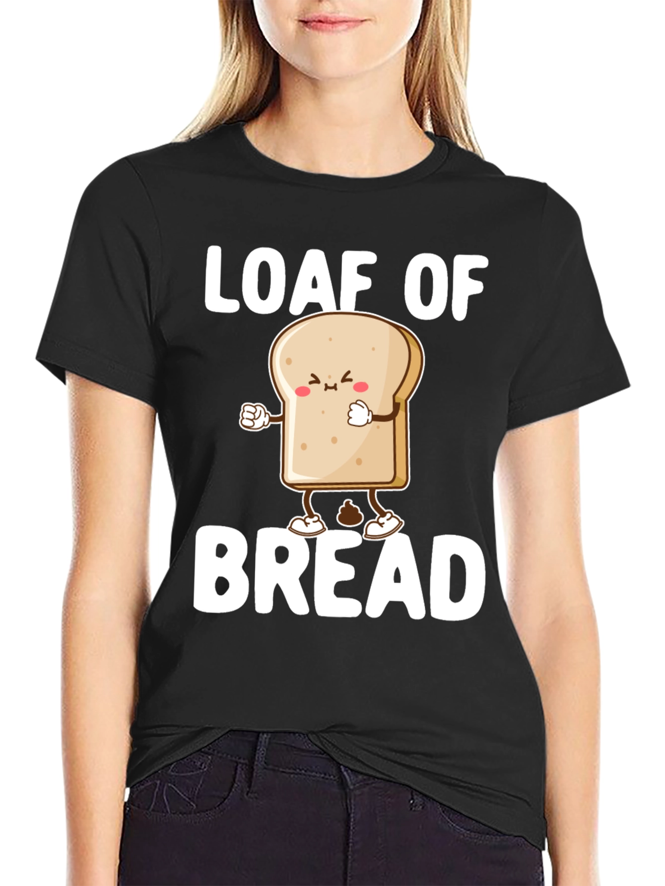 Black Loaf of Bread Graphic Tee - Funny Cartoon Food Shirt view 2