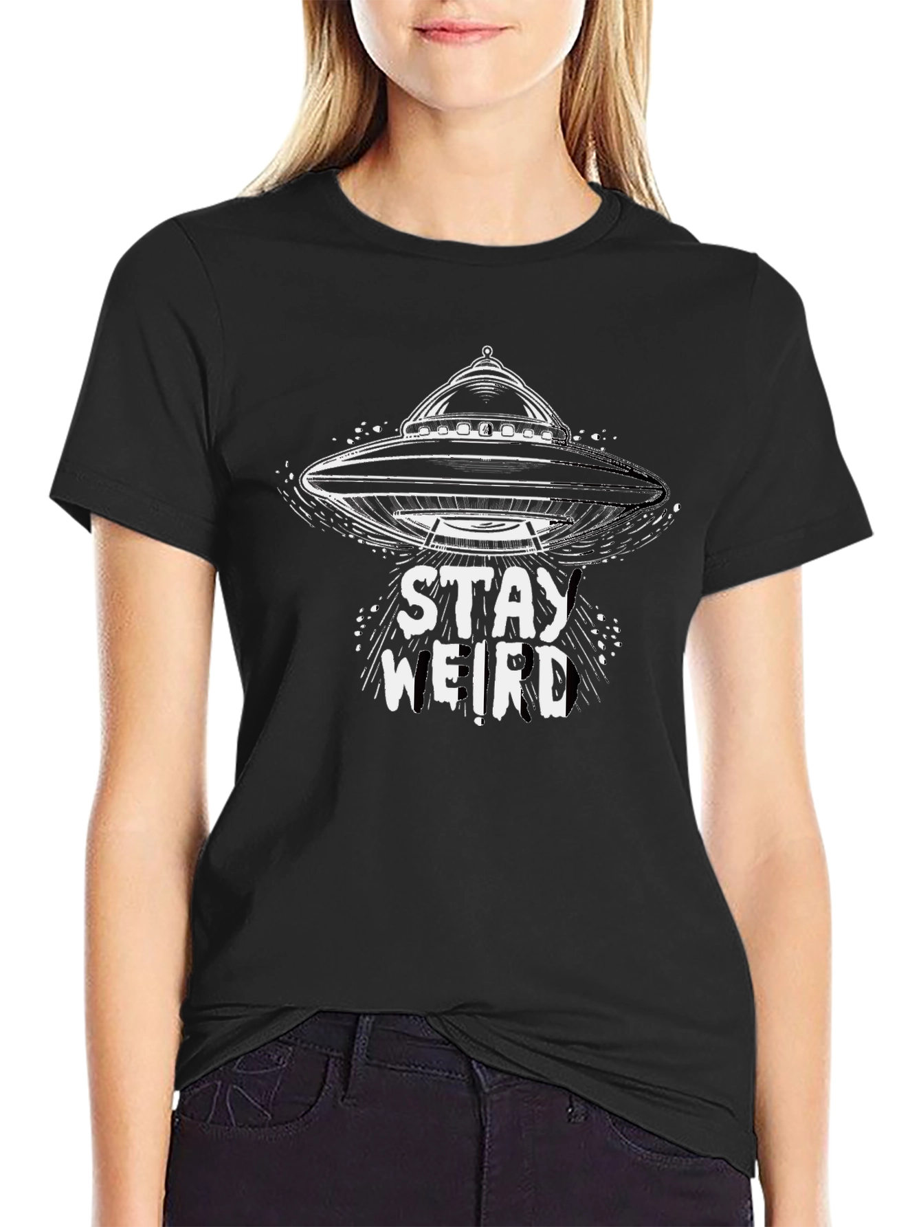 Black Stay Weird UFO Graphic Tee - Black view 2
