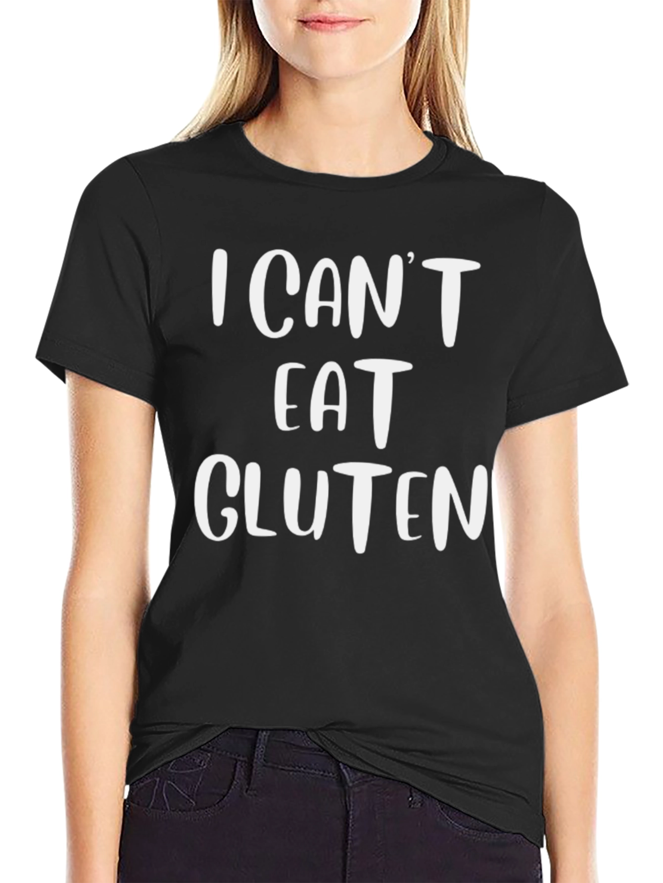 Black I Can't Eat Gluten Graphic Tee - Black T-Shirt view 2