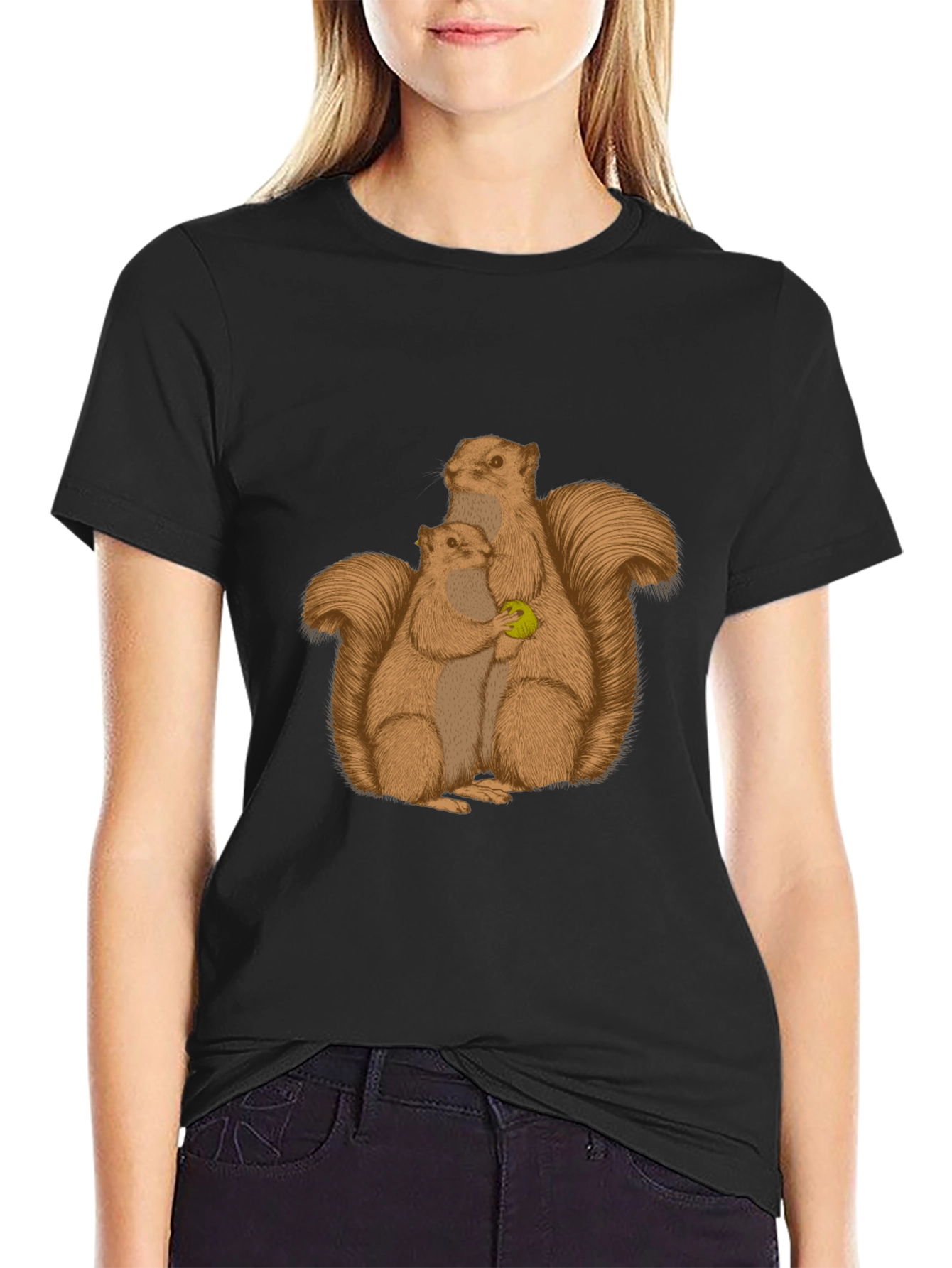 Black Squirrel Family Graphic Tee - Black Cotton Blend view 2