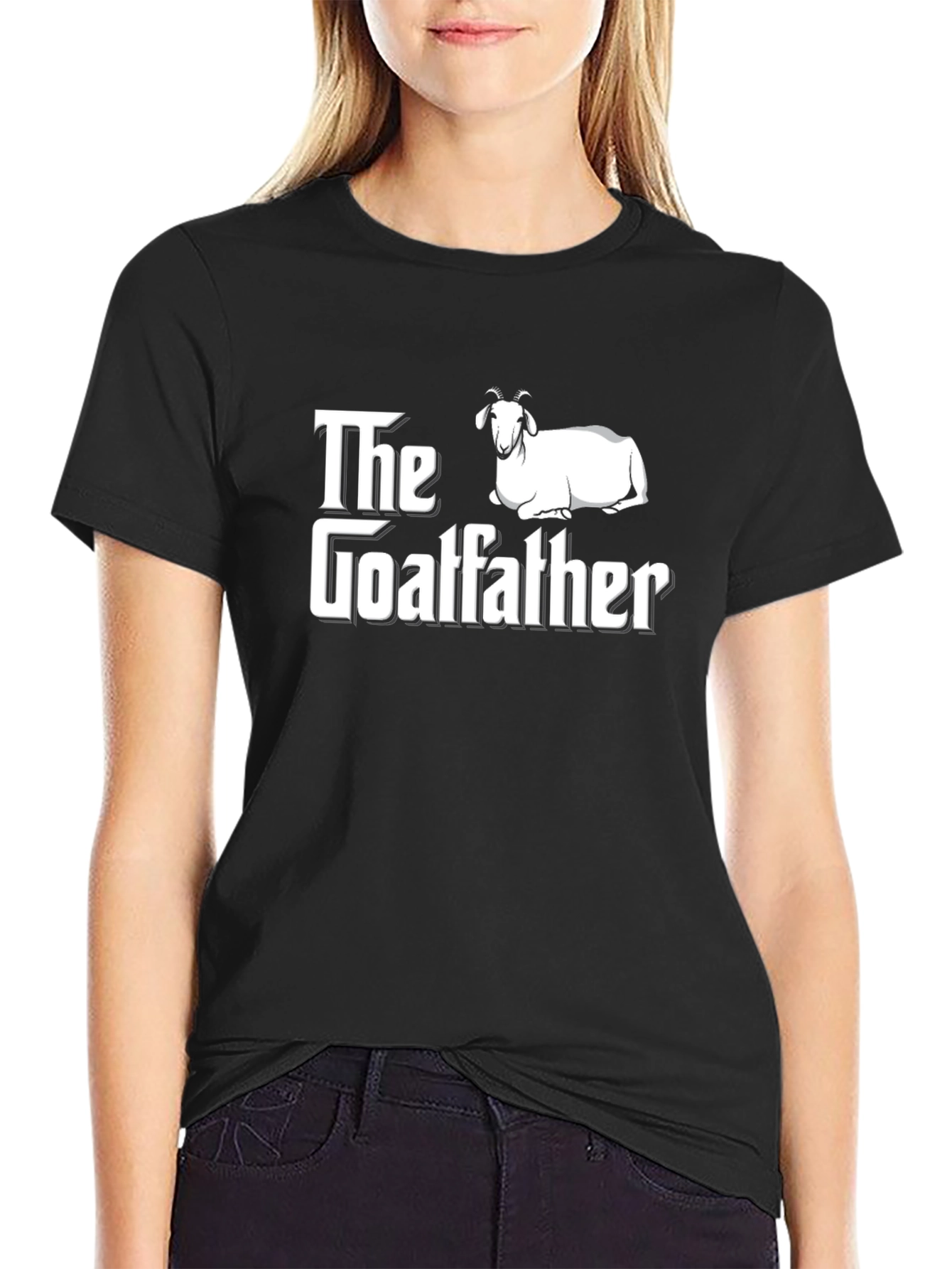 Black The Goatfather Funny Graphic T-Shirt view 2