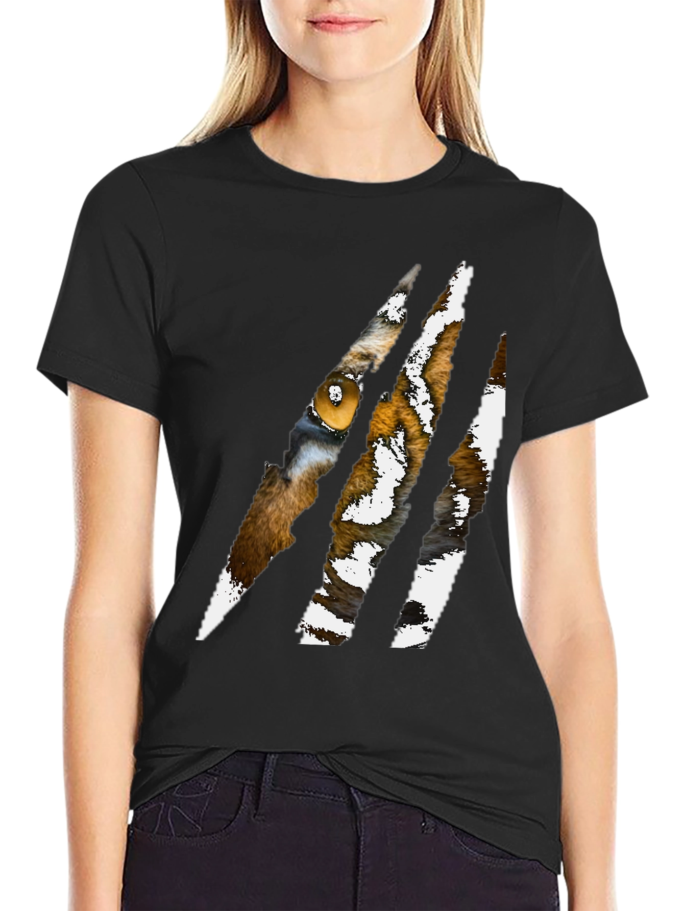 Black Tiger Eye Claw Mark Graphic T-Shirt view 2