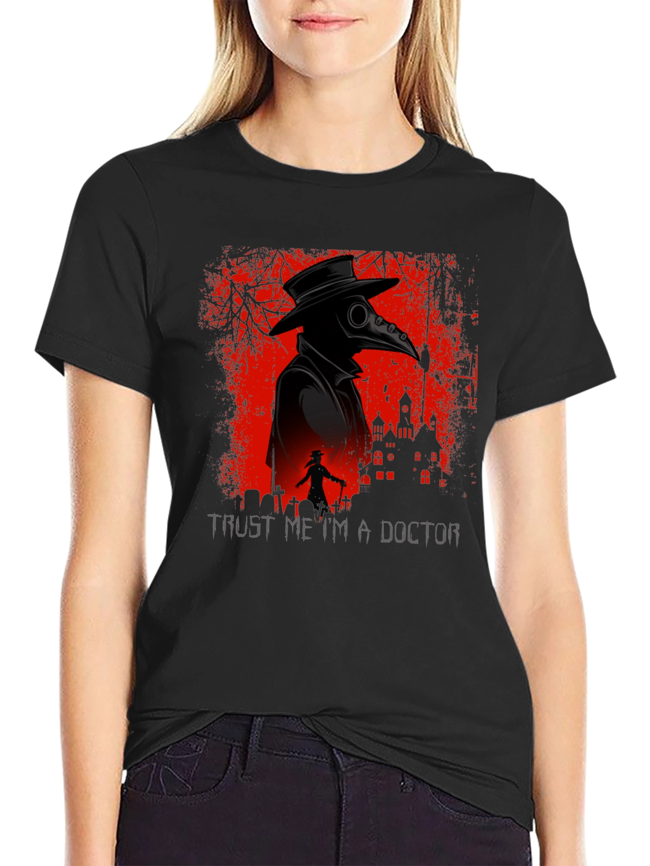 Black Plague Doctor Graphic Tee - Trust Me I'm a Doctor T-Shirt view 2
