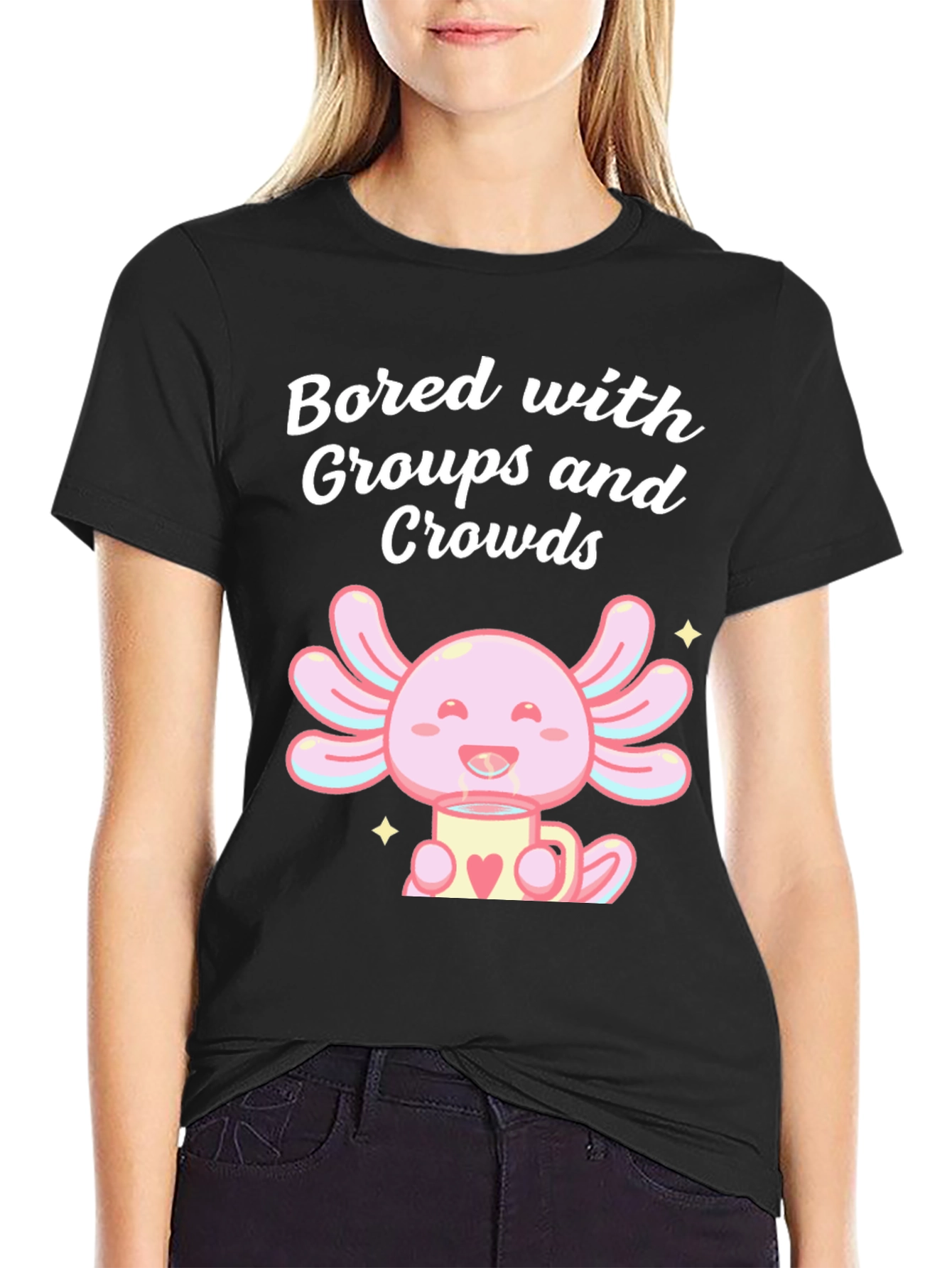 Black Bored Axolotl T-Shirt - Introvert Humor view 2