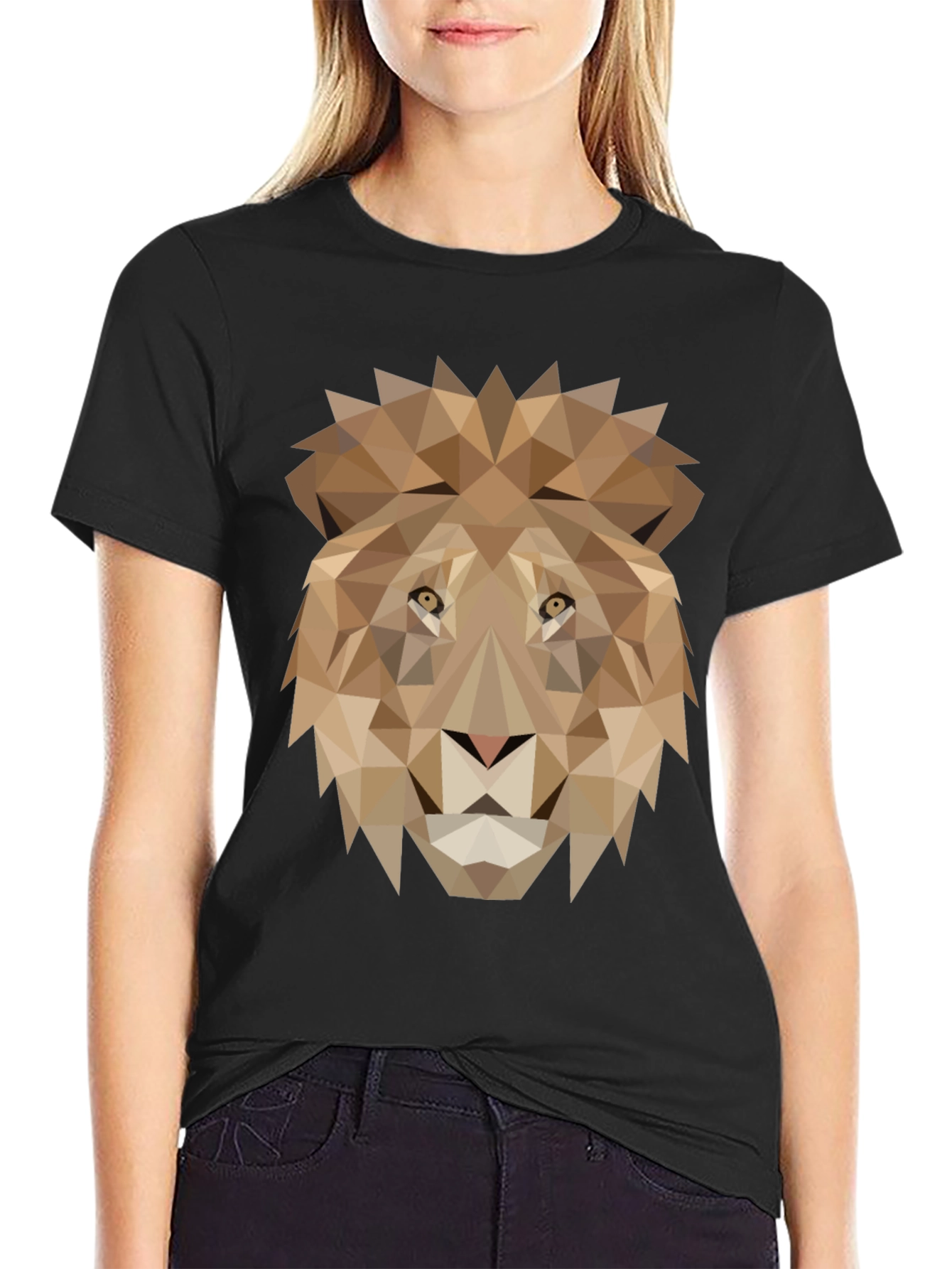 Black Geometric Lion Graphic Tee - Black view 2