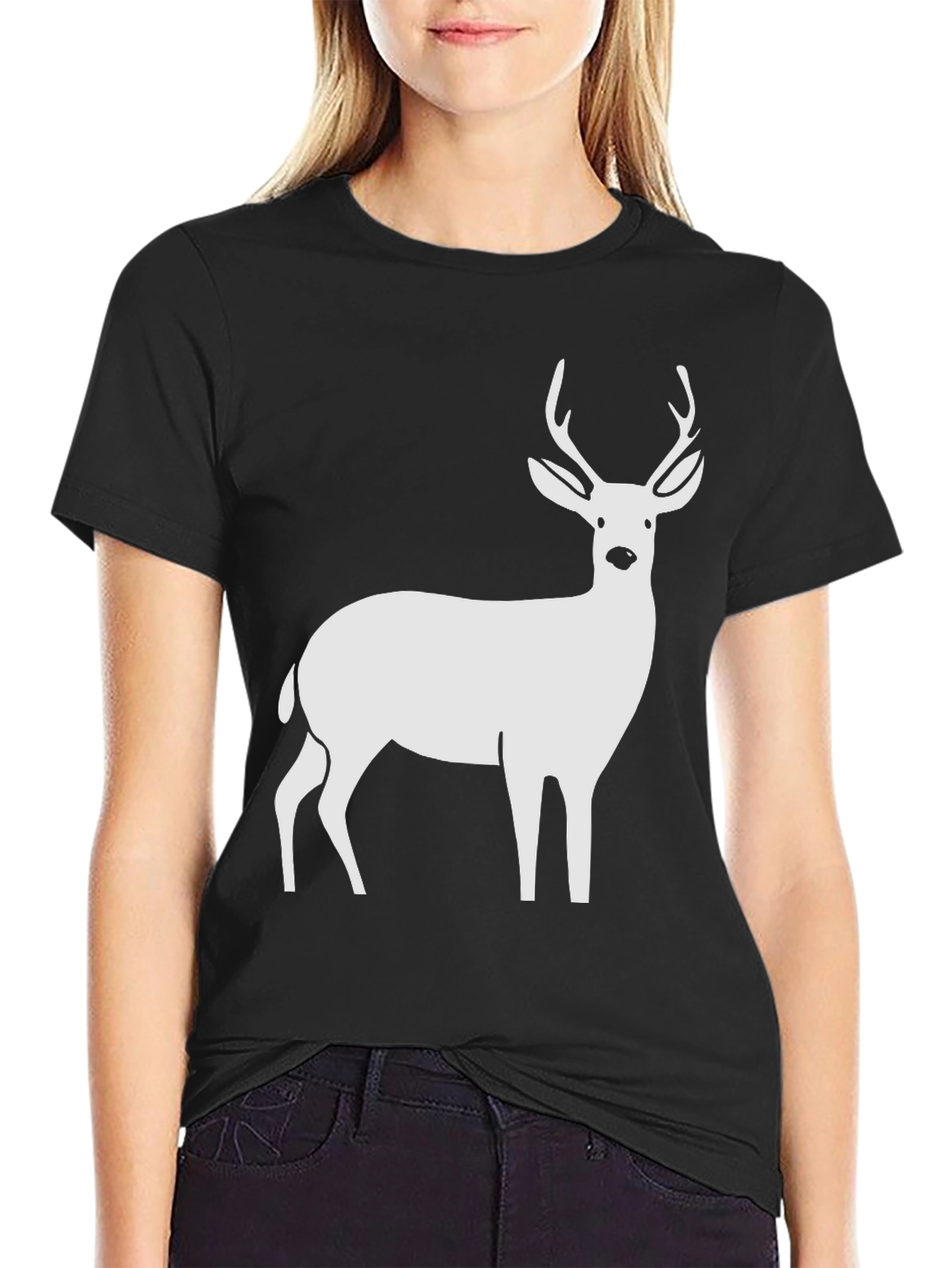 Black Deer Graphic Tee - Black Cotton T-Shirt view 2