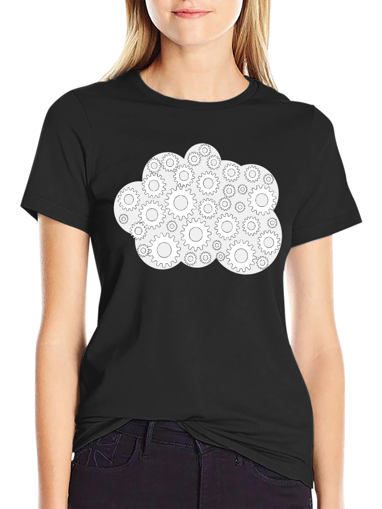 Black Gear Cloud Graphic Tee - Stylish Black Cotton T-Shirt view 2