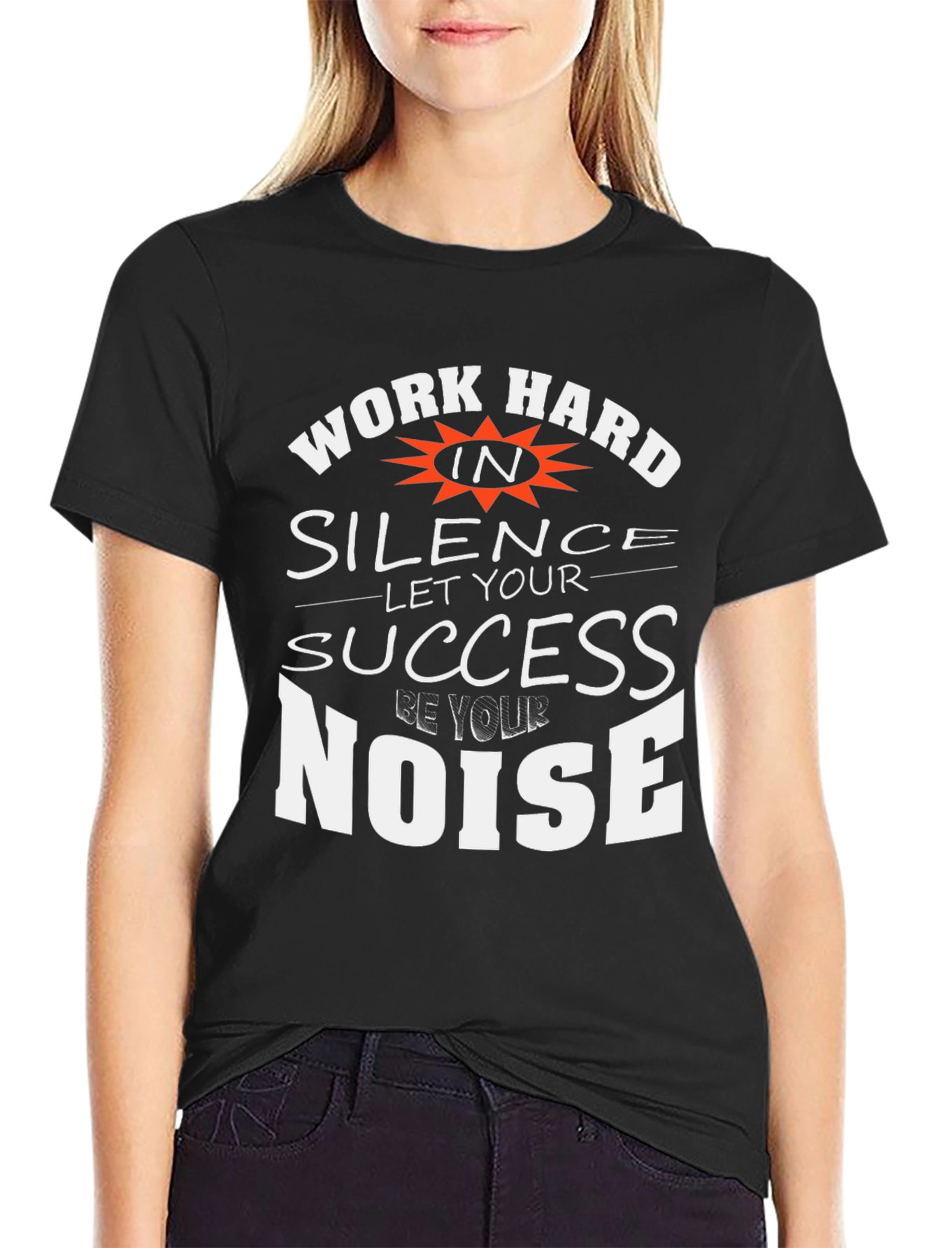 Black Work Hard in Silence Graphic Tee view 2