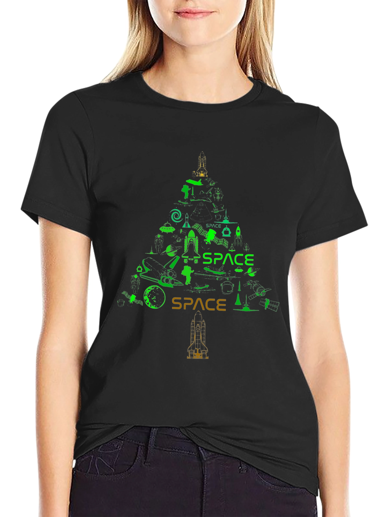 Space Design Black T-Shirt - 2