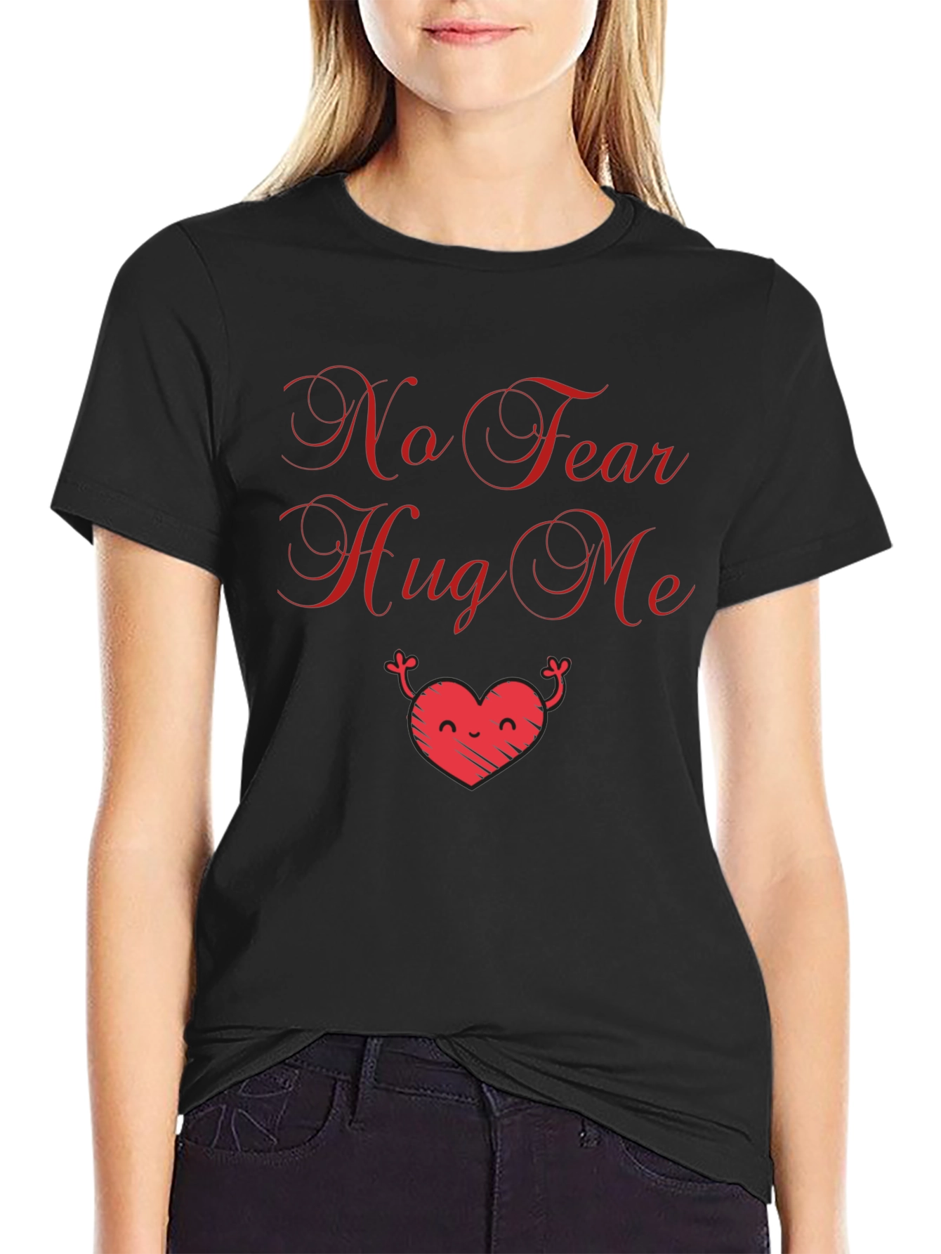 Black No Fear Hug Me Graphic Tee - Black view 2