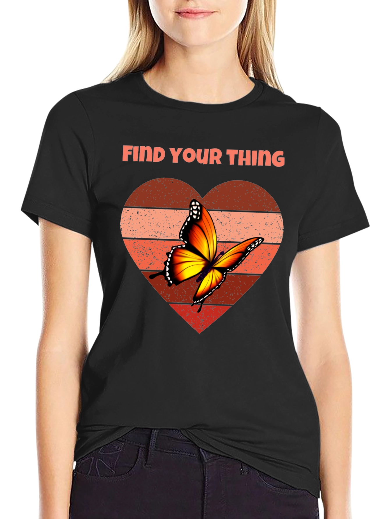 Black Find Your Thing Butterfly Heart Graphic Tee - Black view 2