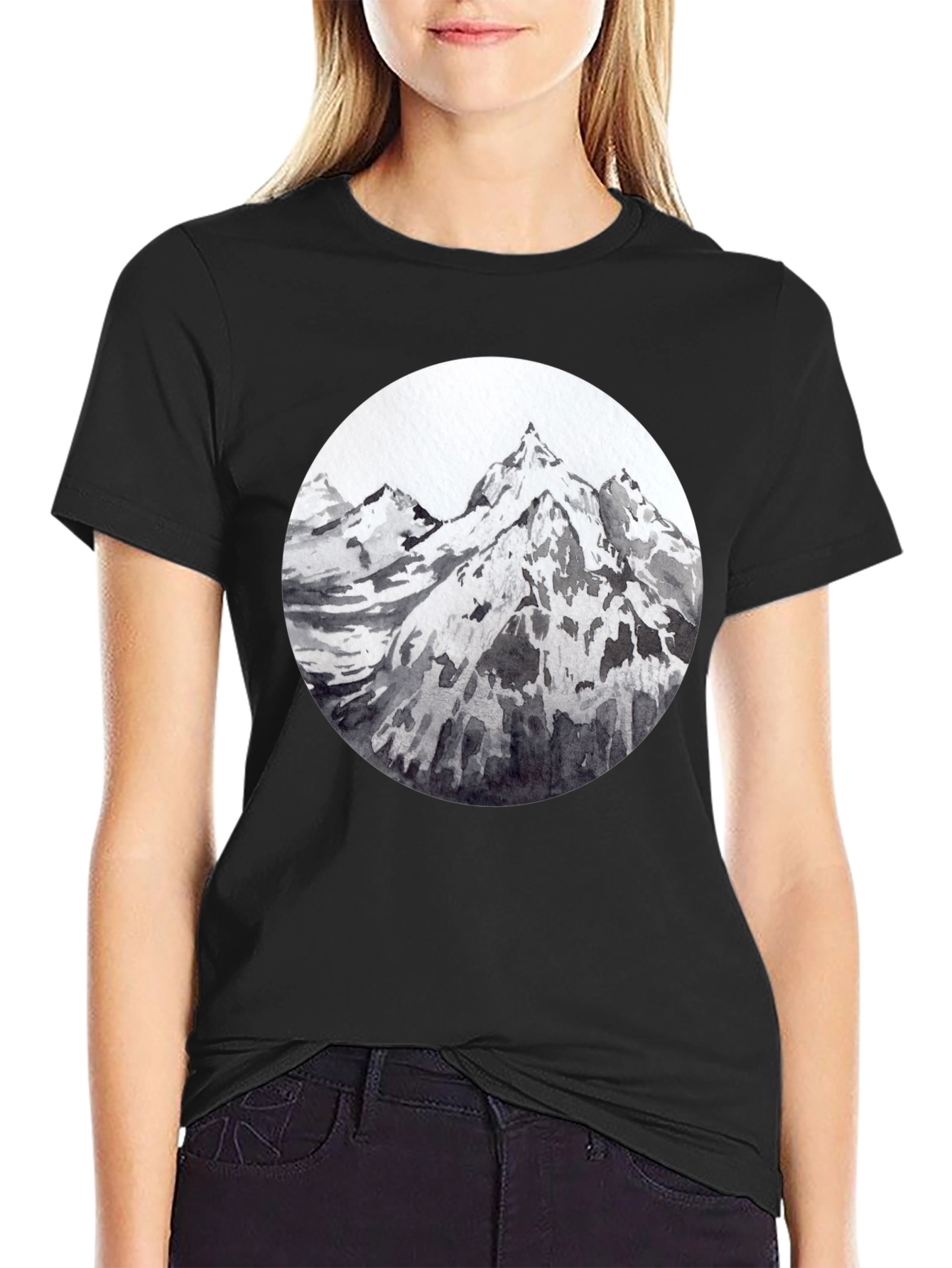 Black Mountain Peaks Graphic Tee - Black Cotton T-Shirt view 2