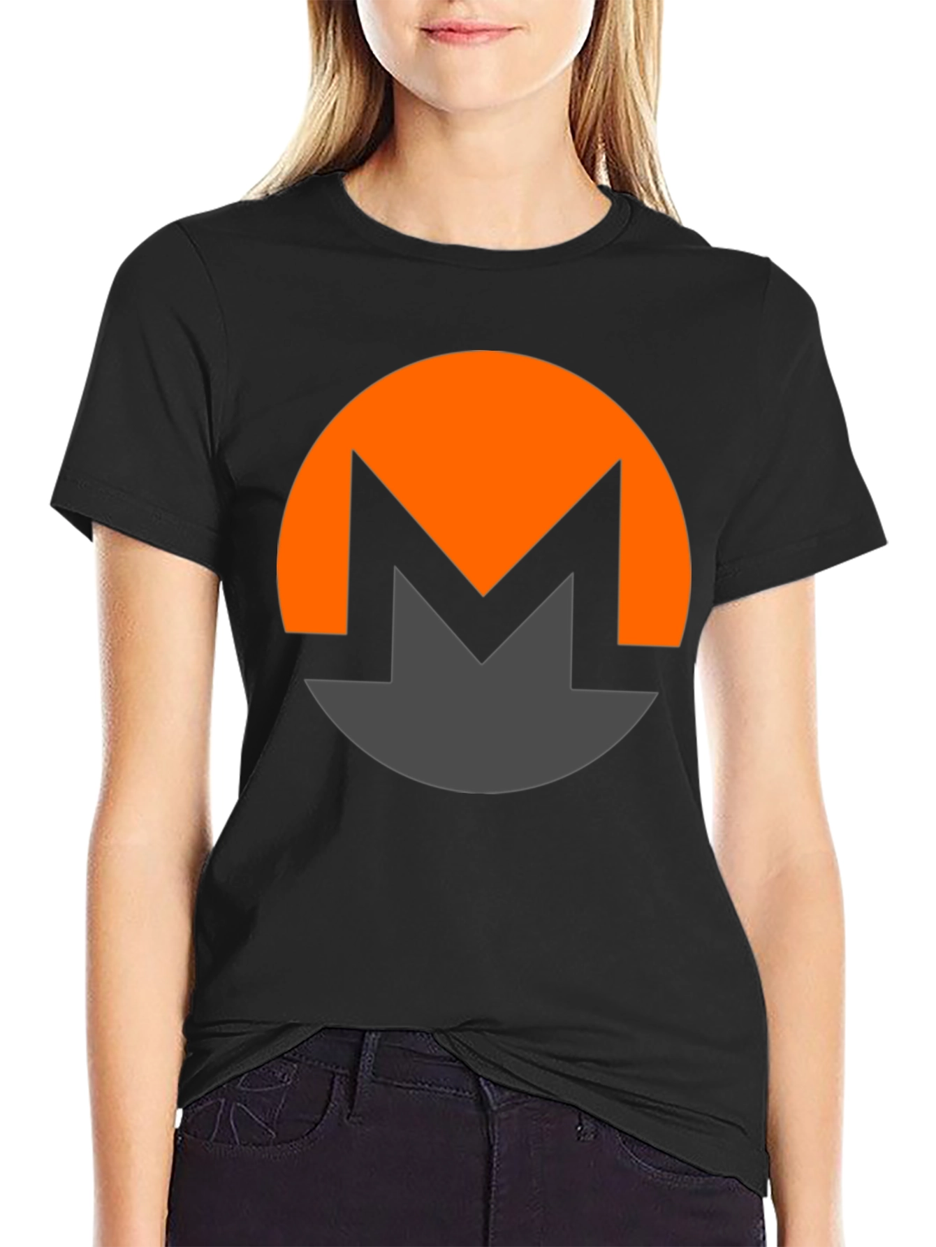 Black Monero Crypto Logo Black T-Shirt view 2