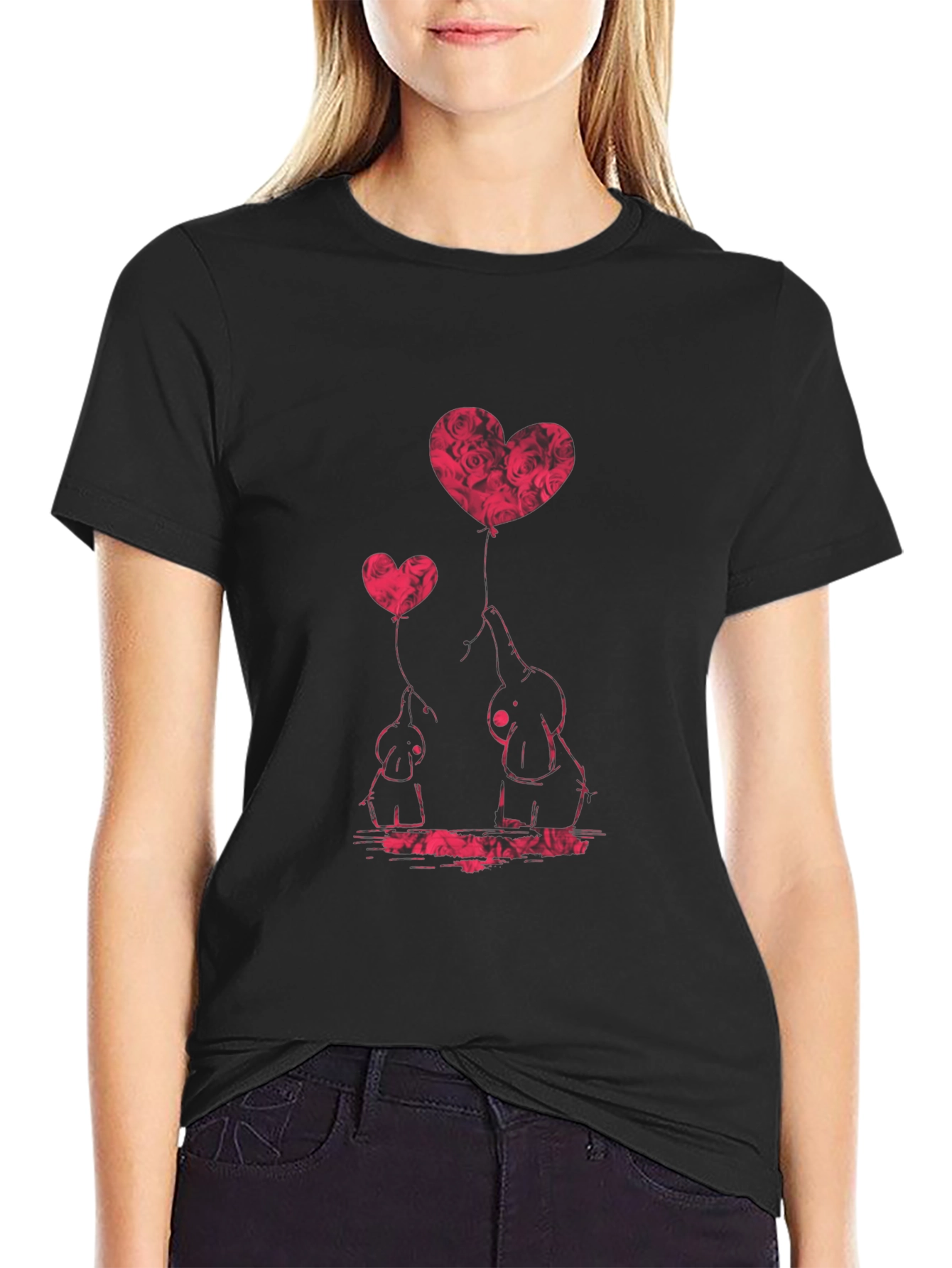 Black Elephant Love Heart Balloon Graphic Tee view 2