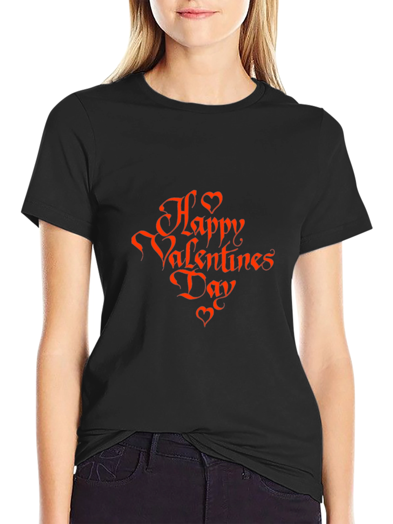 Black Happy Valentines Day Graphic Tee - Black view 2