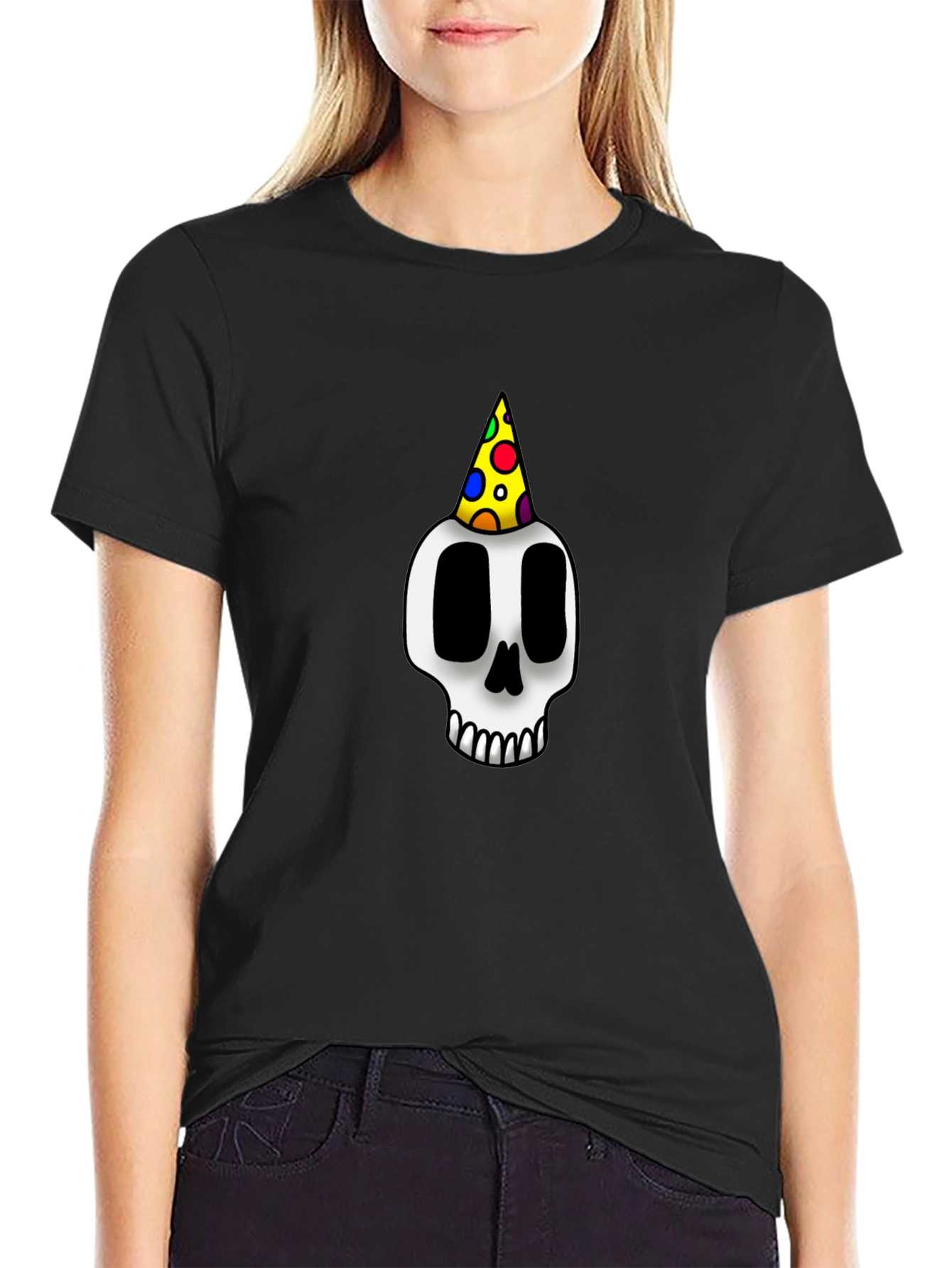 Black Party Skull Graphic Tee - Black T-Shirt view 2