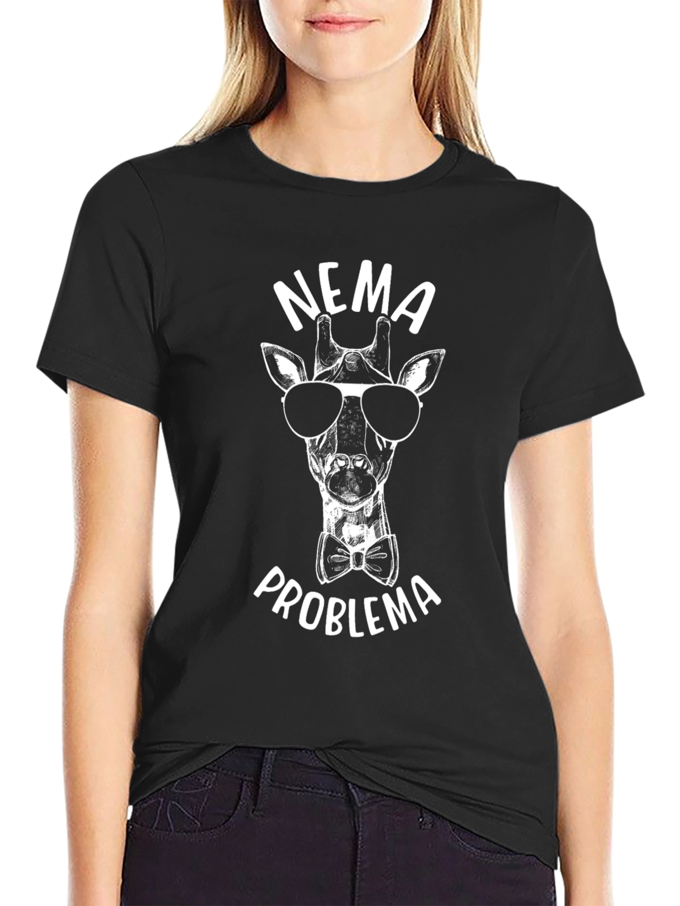 Black Nema Problema Giraffe Graphic T-Shirt view 2