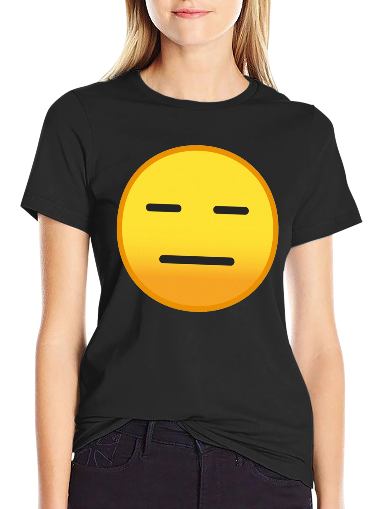 Black Expressionless Emoji Graphic Tee - Black Cotton Blend view 2