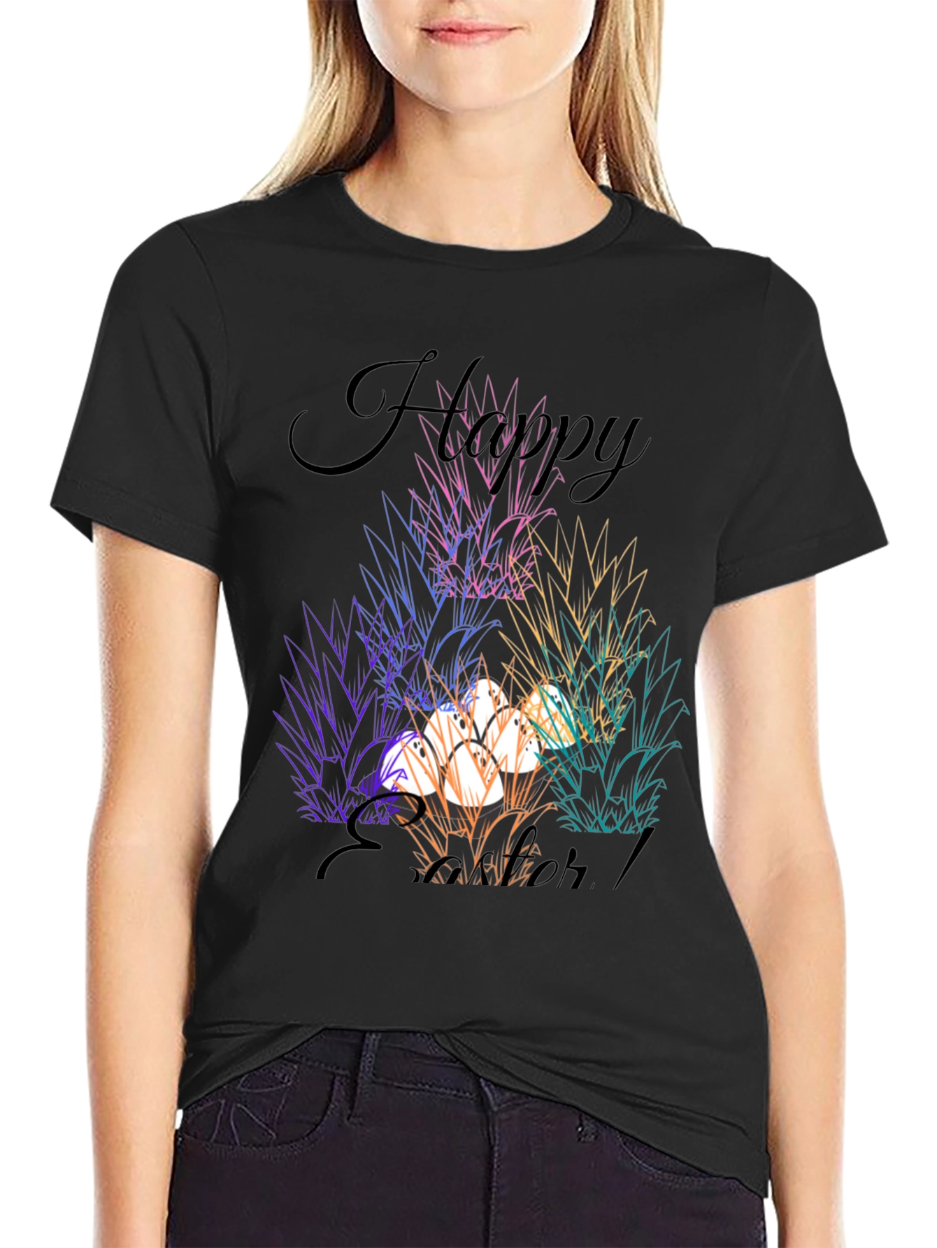 Camiseta Negra "Felices Pascuas" Estampada