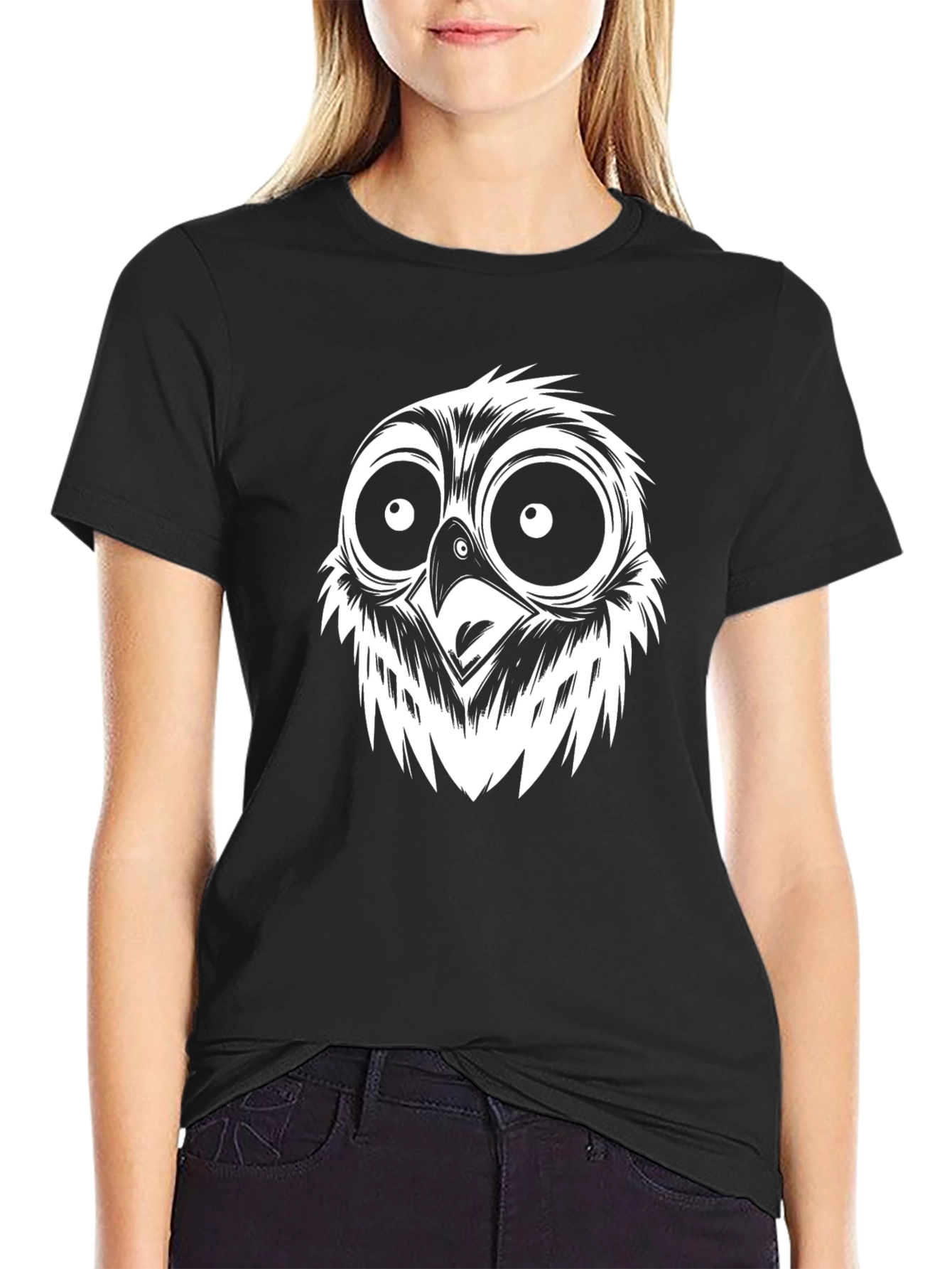 Black Owl Face Graphic T-Shirt - Cool & Quirky view 2