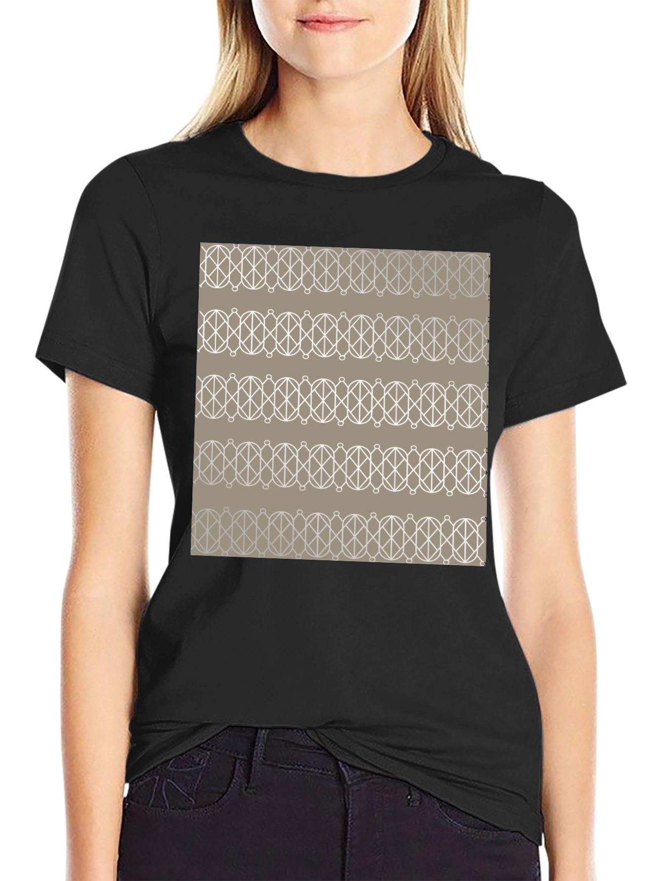 Black Geometric Pattern Graphic Tee - Stylish Men's Black T-Shirt view 2