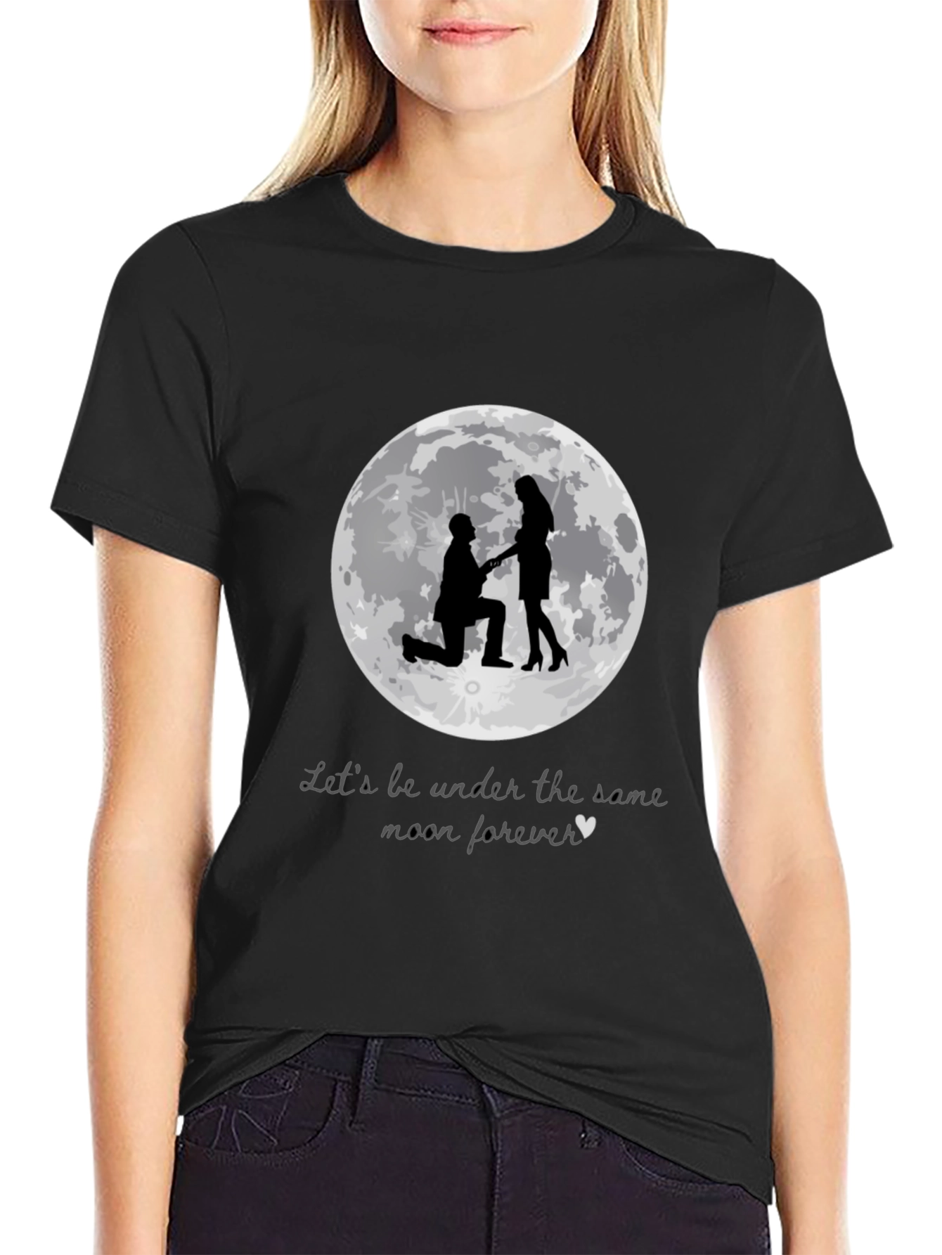 Black Romantic Moon Proposal T-Shirt view 2