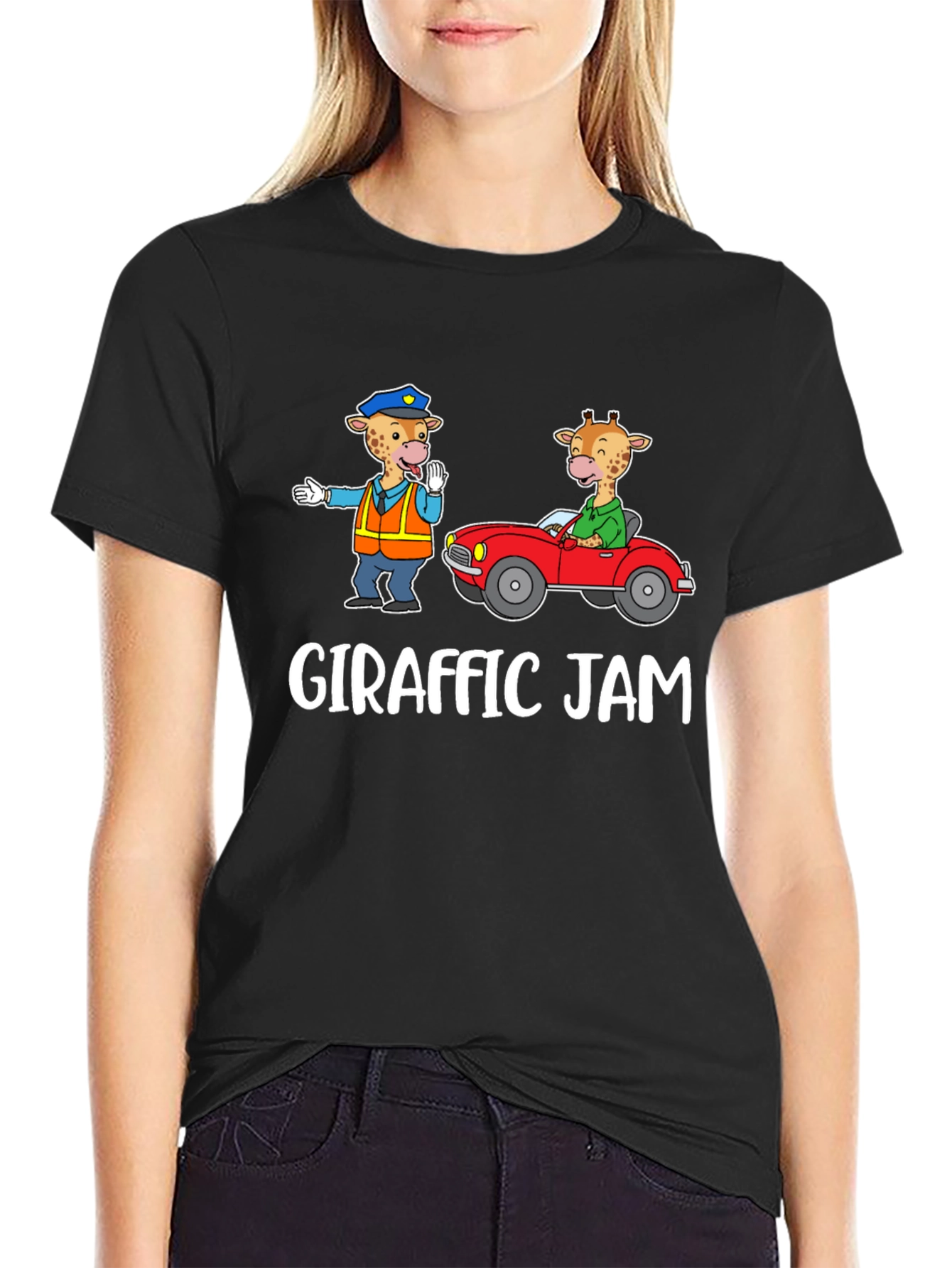 Black Giraffe Traffic Jam Graphic T-Shirt view 2