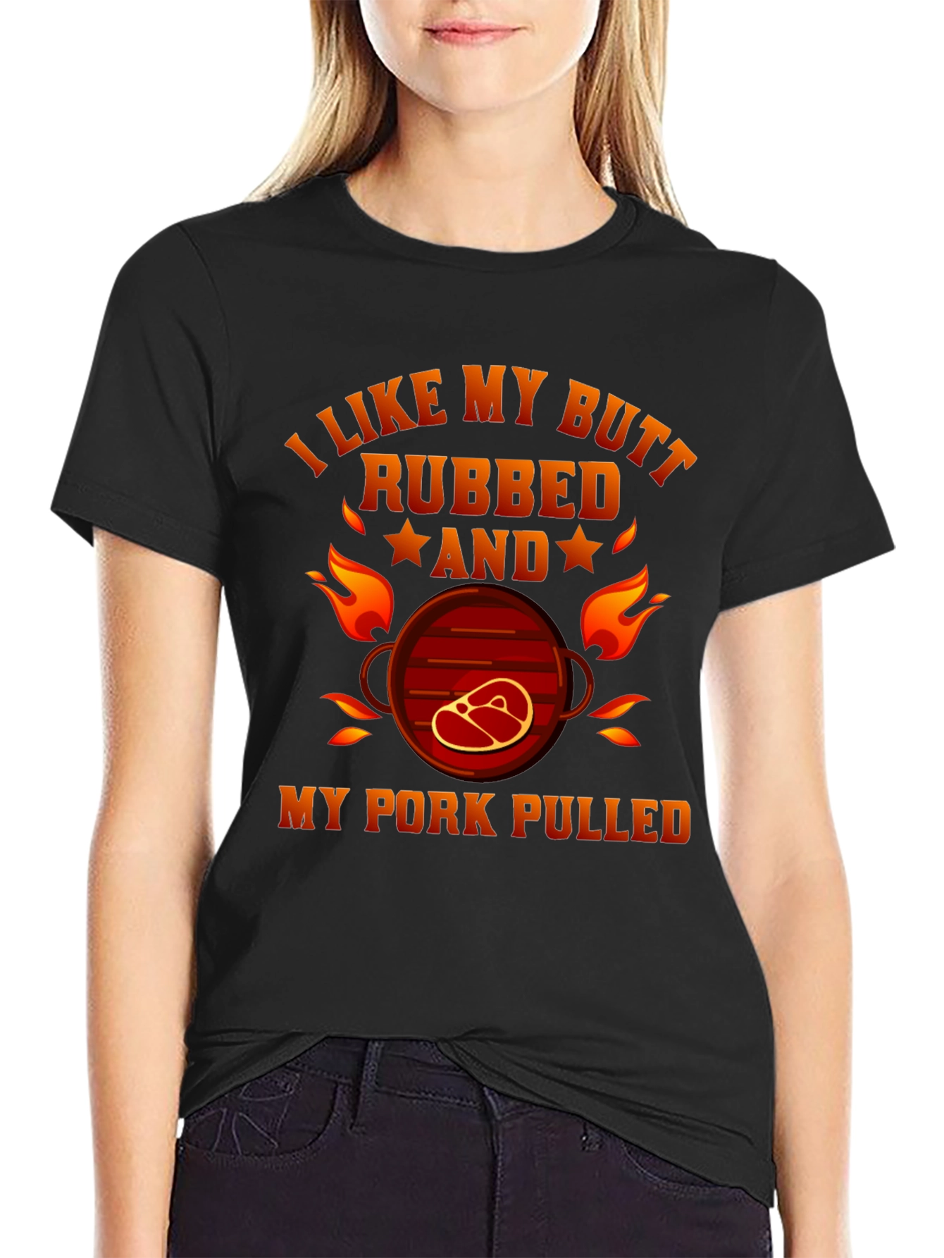 Black I Like My Butt Rubbed T-Shirt Funny BBQ Grilling Tee view 2