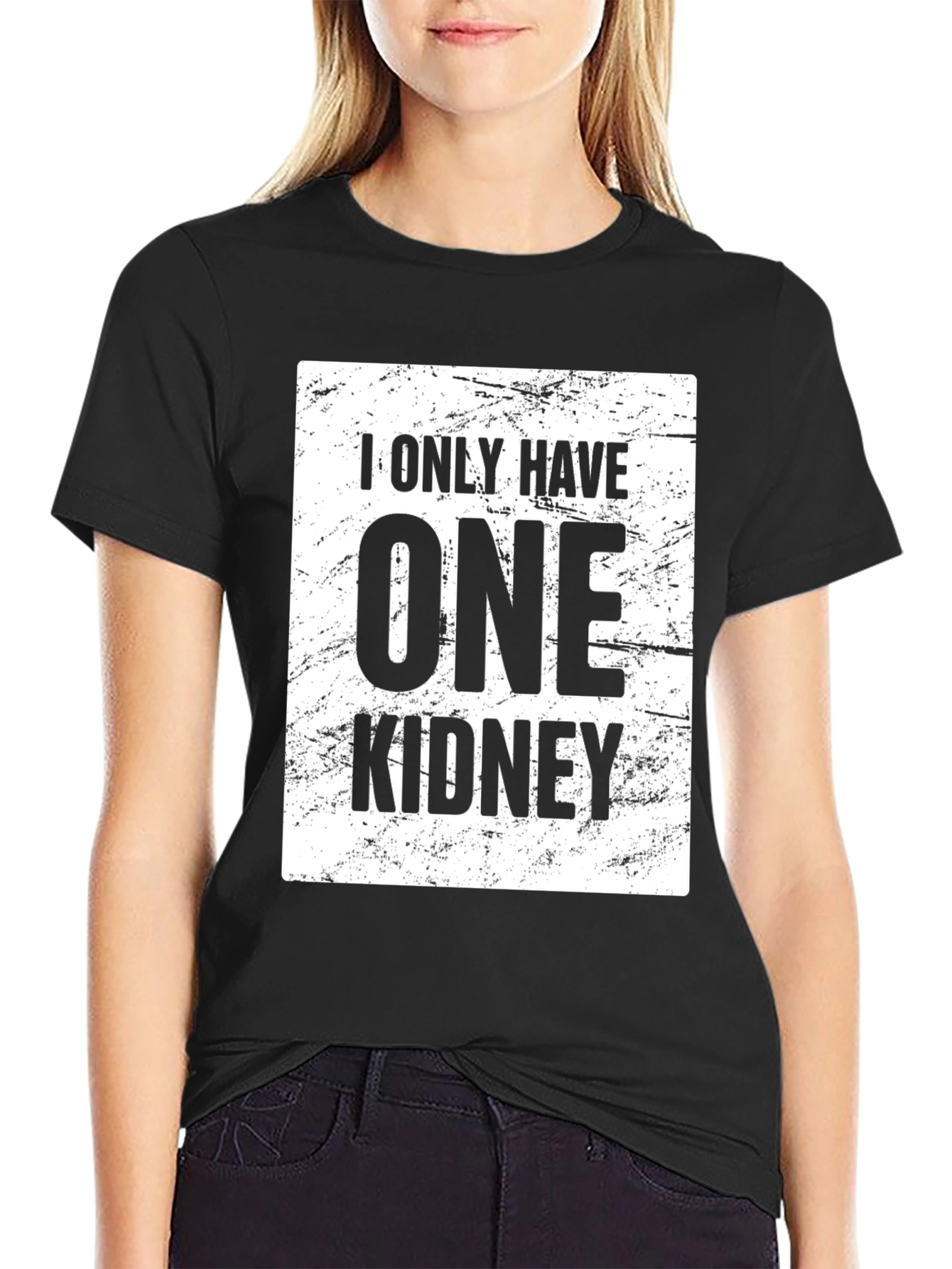 Black One Kidney T-Shirt: Humorous Organ Donation Awareness view 2