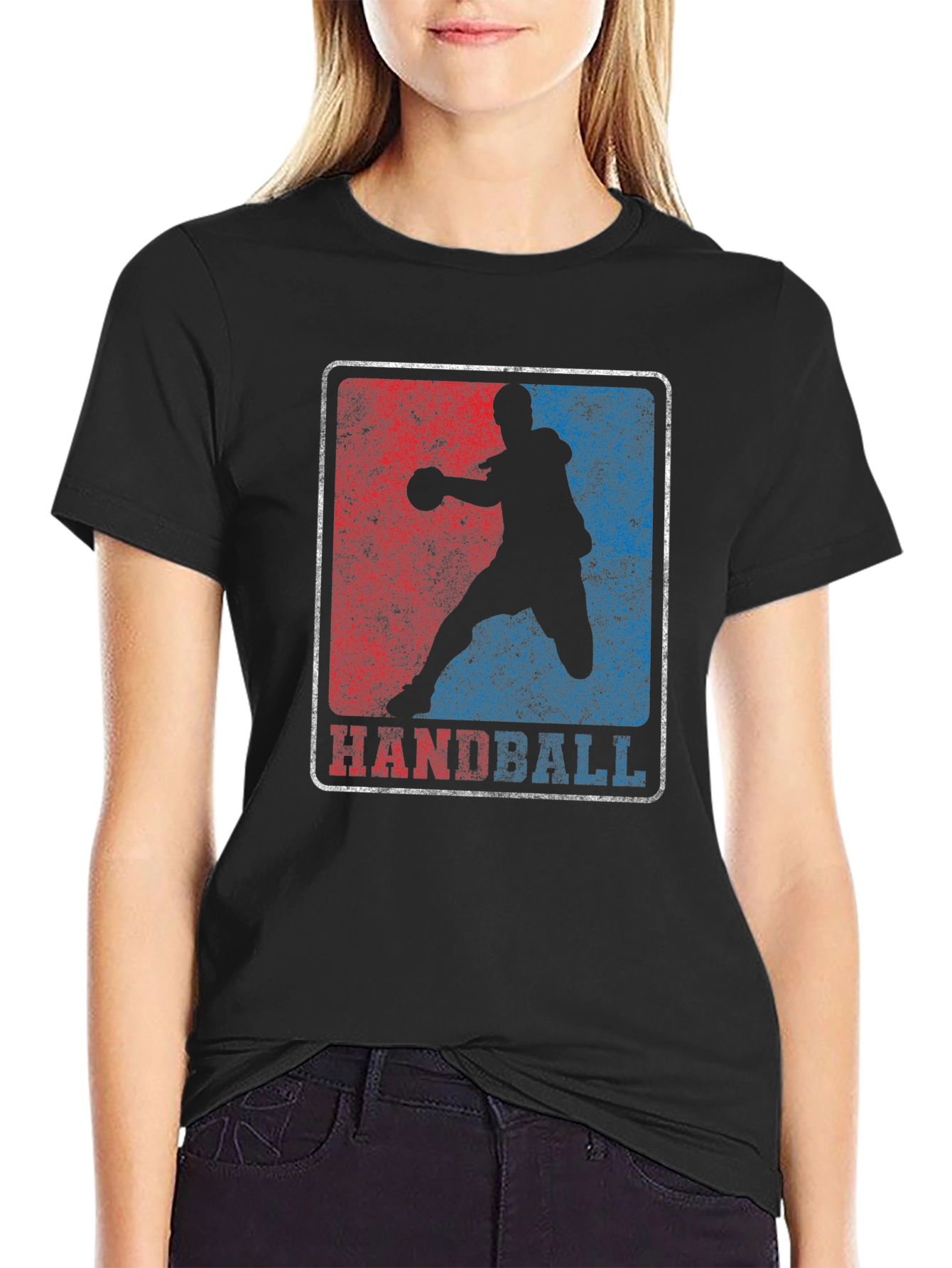 Black Handball Player Graphic T-Shirt - Sporty Retro Style view 2