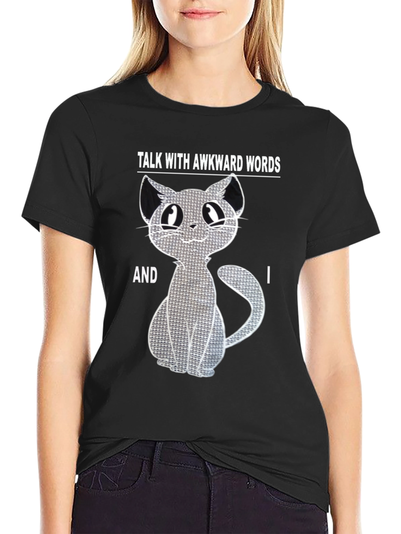 Black Awkward Words Cat T-Shirt - Black Cotton Blend Graphic Tee view 2