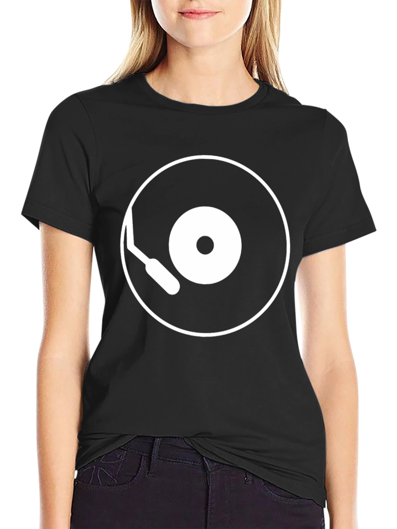 Black Retro Vinyl Record Player Black T-Shirt view 2