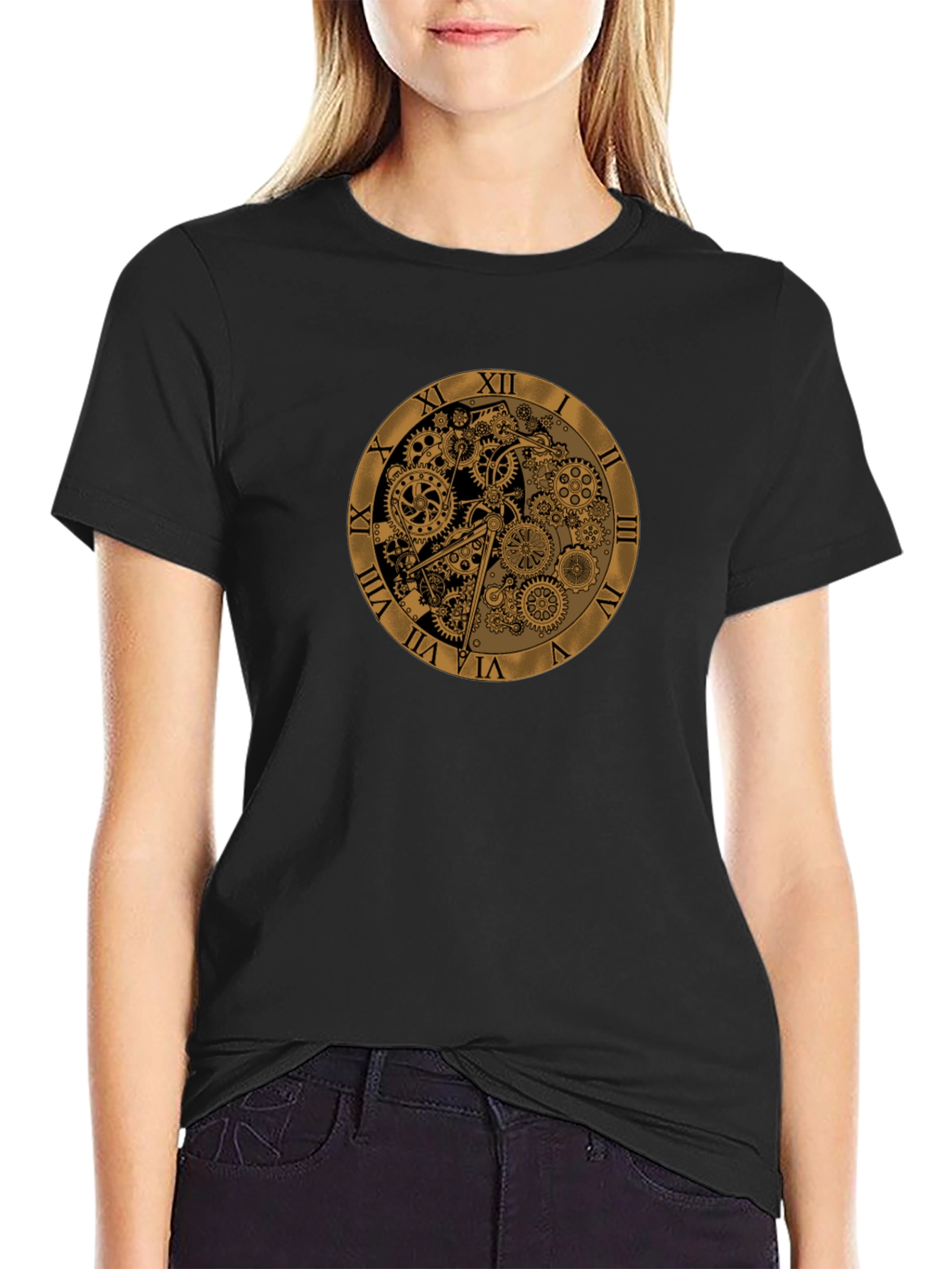 Black Steampunk Clockwork Gear Design T-Shirt view 2