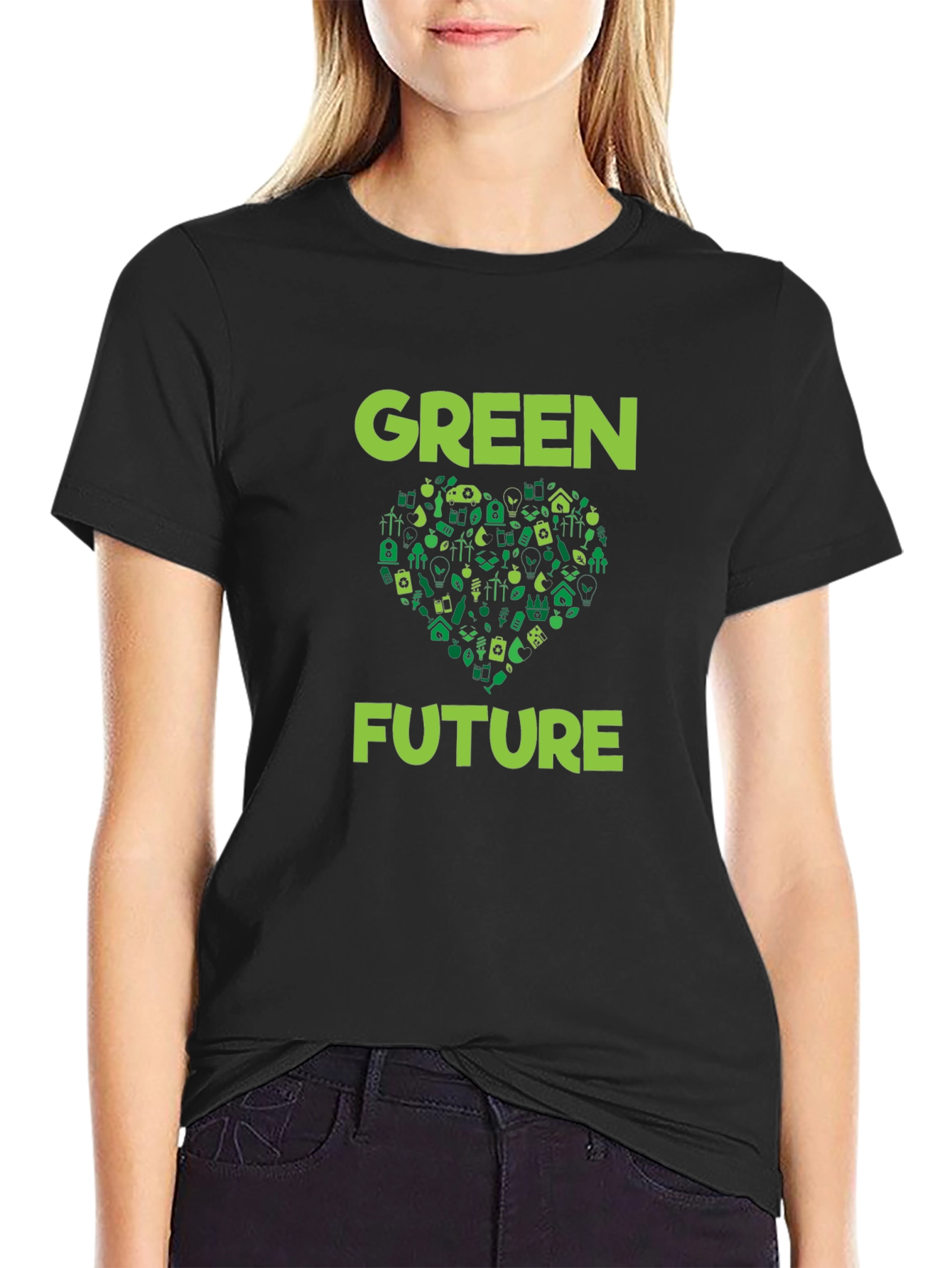 Black Green Future Graphic T-Shirt - Eco-Friendly Design view 2