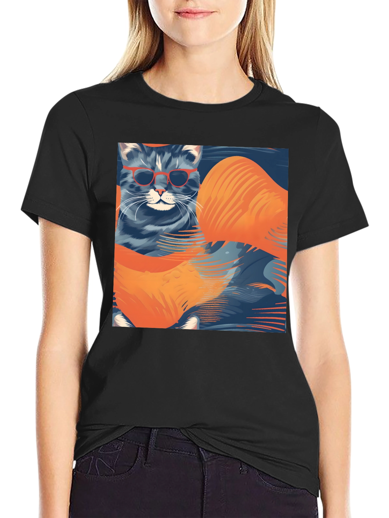 Black Cool Cat Graphic T-Shirt view 2