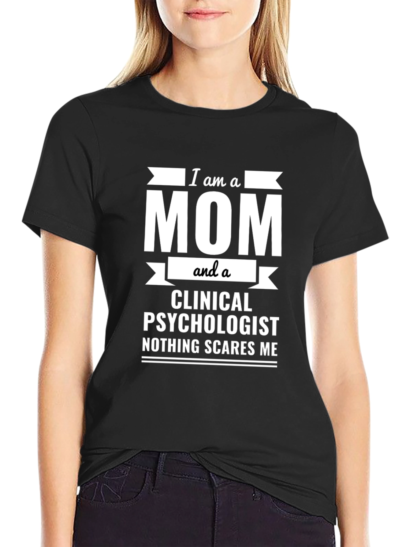 Black Mom and Clinical Psychologist Graphic Tee - Black view 2