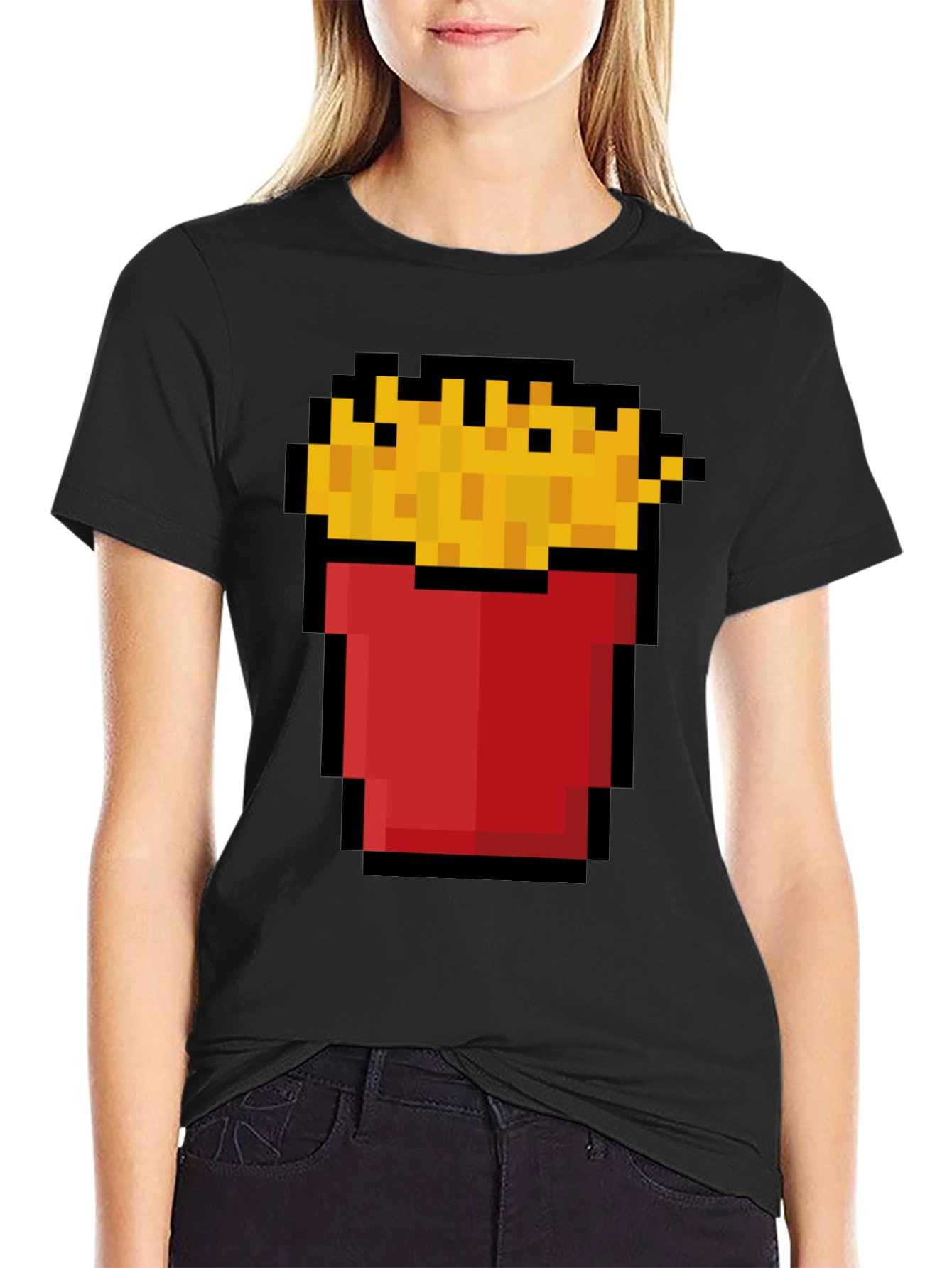 Black Pixel Fries Graphic Tee - Retro Gaming Style view 2