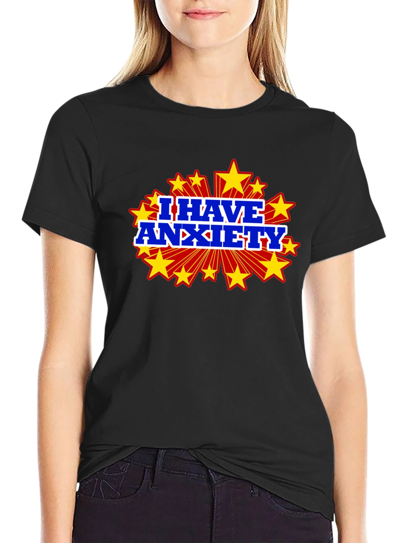 Black I Have Anxiety Graphic Tee - Black Cotton T-Shirt view 2