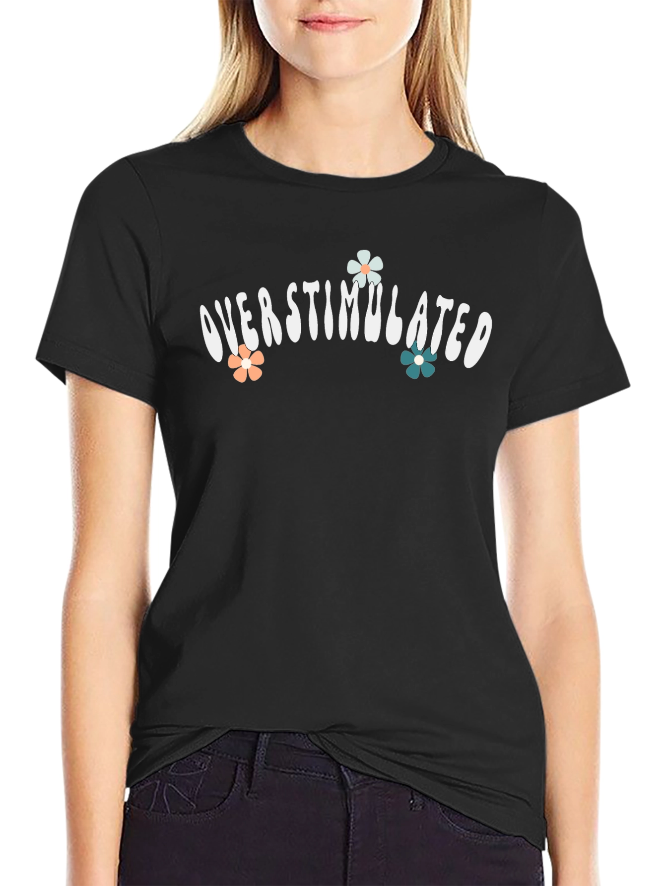 Black Overstimulated Graphic Tee - Unisex Black Cotton T-Shirt view 2