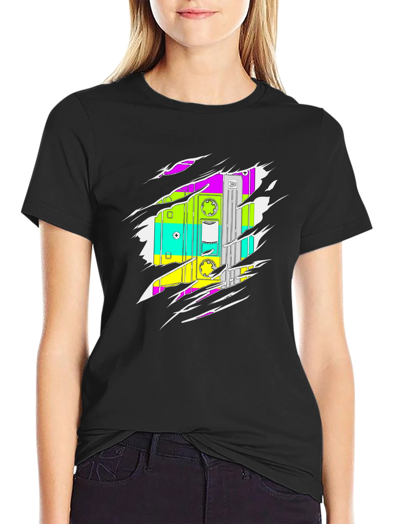 Black Retro Cassette Tape Graphic Tee - Black view 2