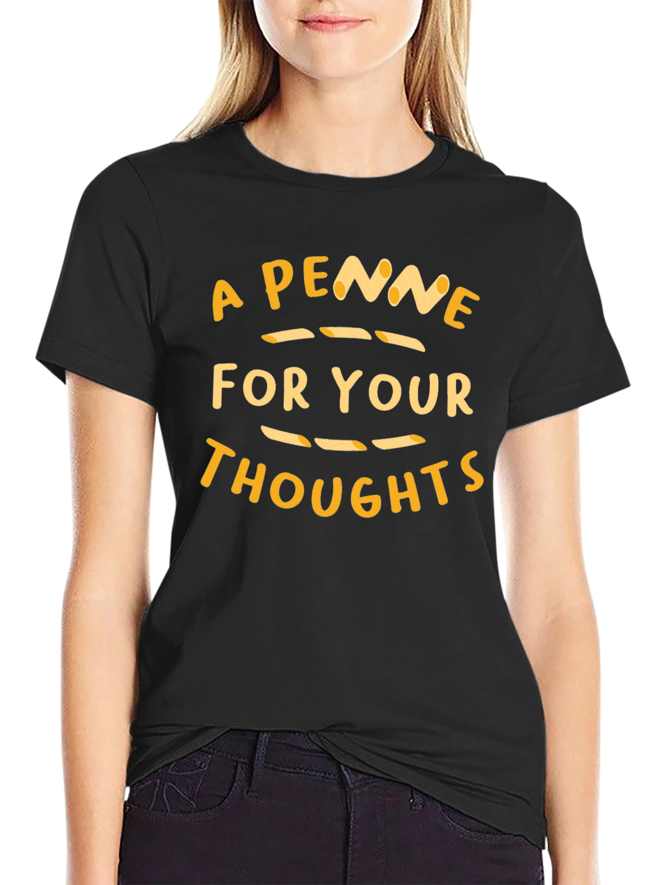 Black A Penne for Your Thoughts T-Shirt - Funny Pasta Pun view 2