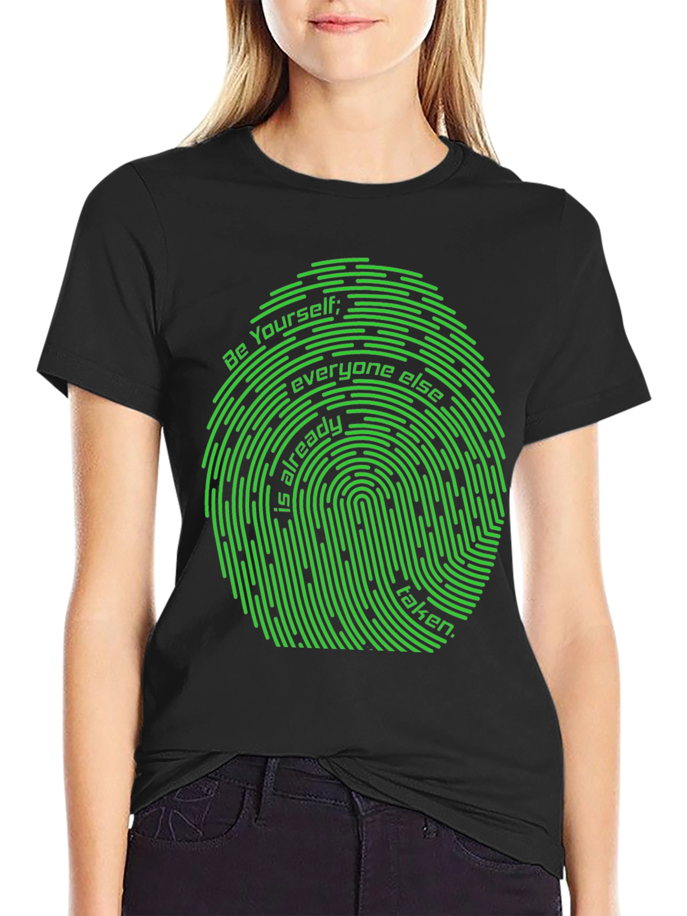 Black Be Yourself Fingerprint Graphic Tee - Unique Design view 2