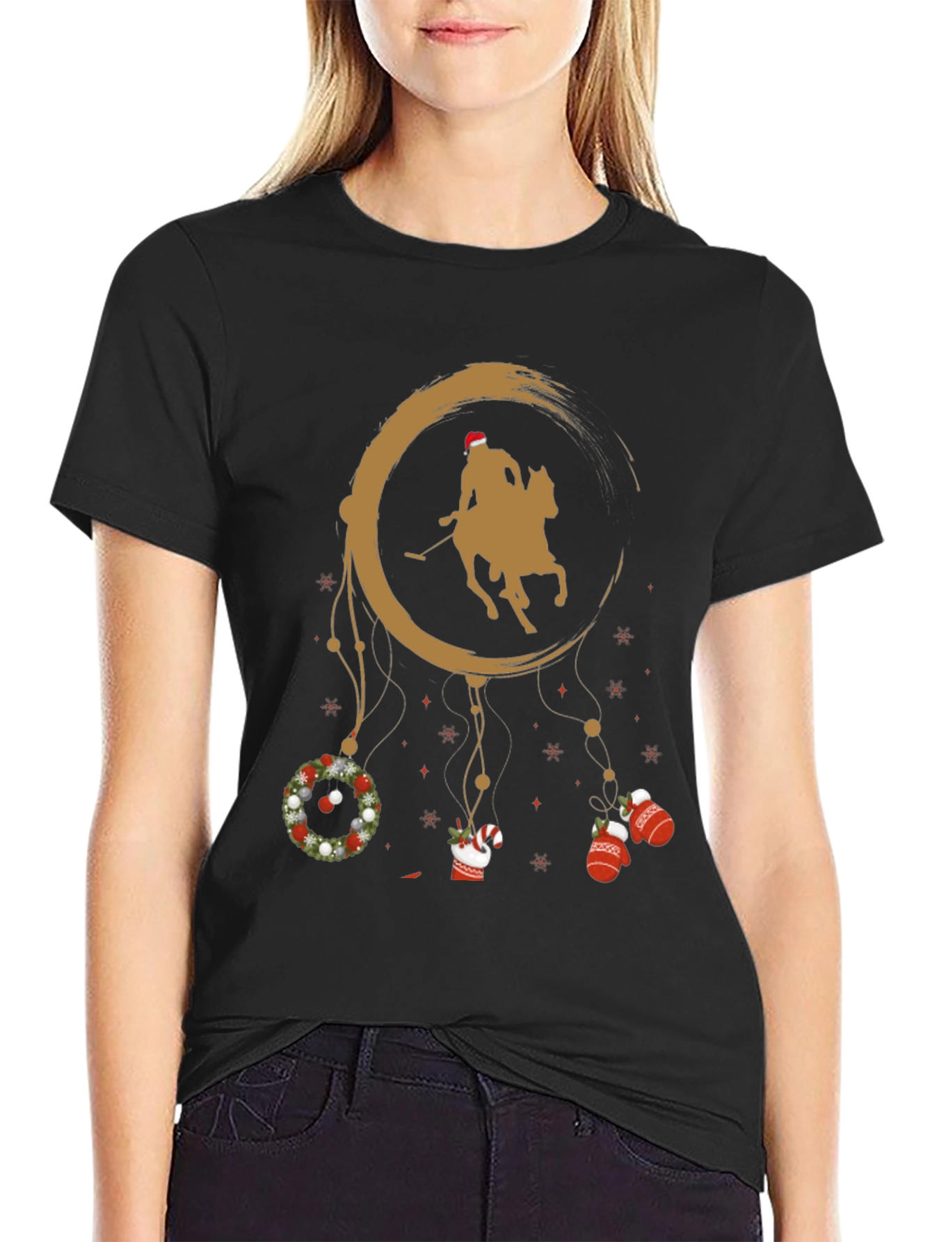 Black Christmas Polo Player T-Shirt view 2