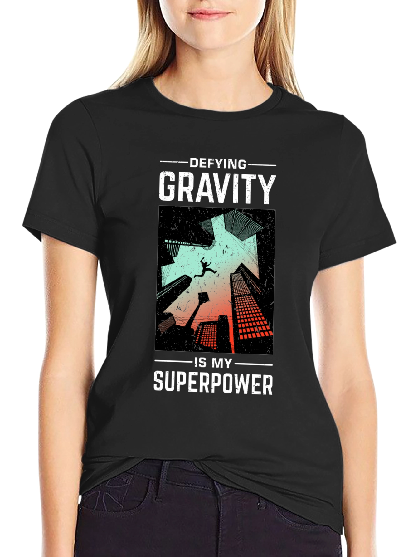 Black Defying Gravity Superpower Graphic Tee view 2