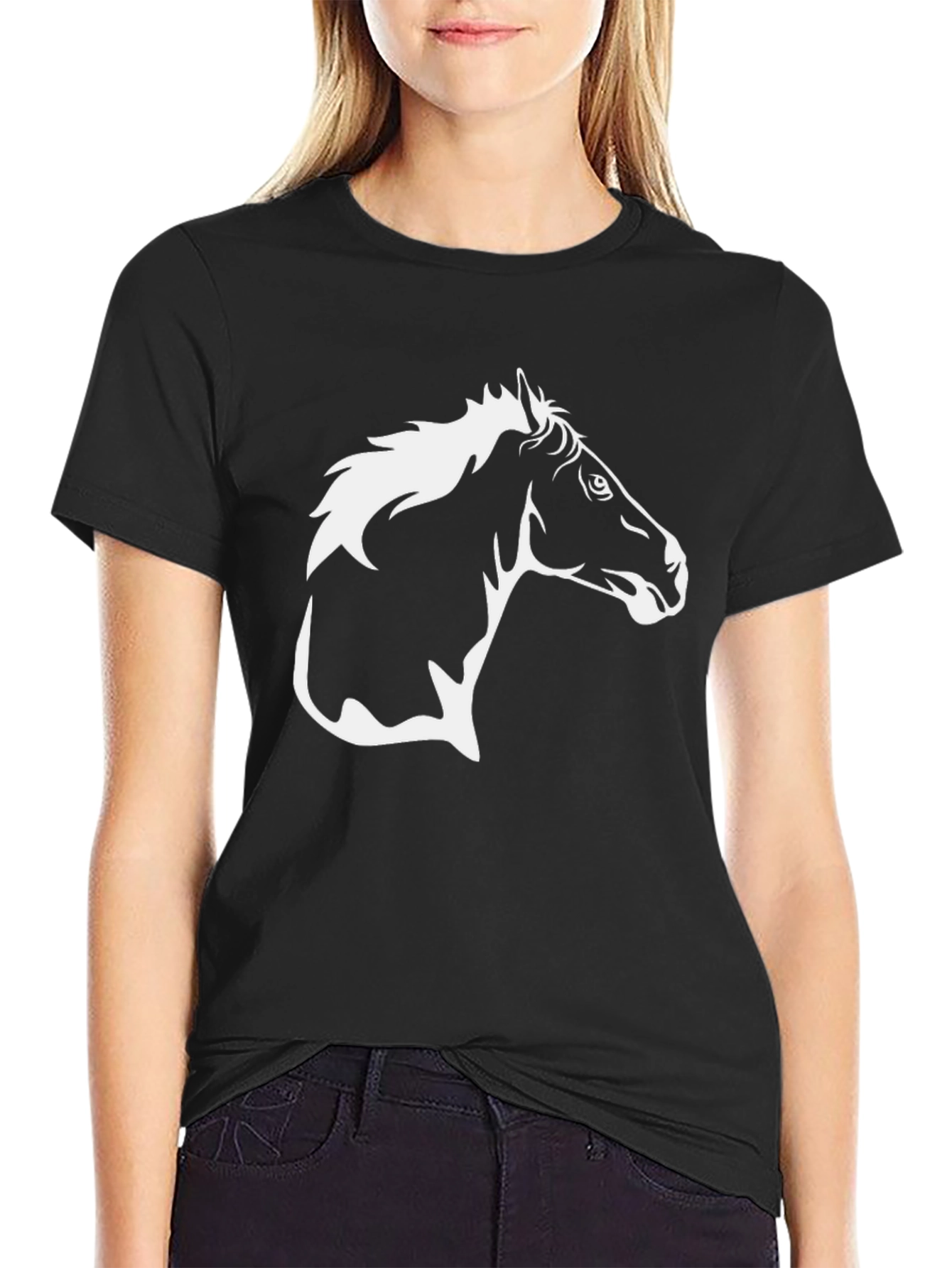 Black Black Horse Graphic Tee - Stylish Animal Design view 2