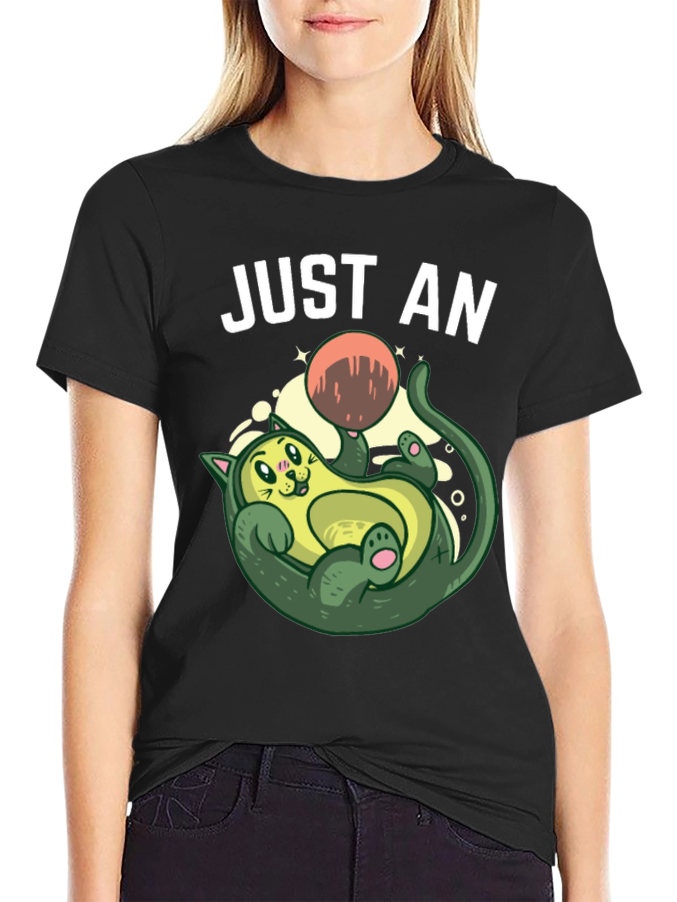 Black Avocado Cat T-Shirt - Funny Graphic Tee view 2